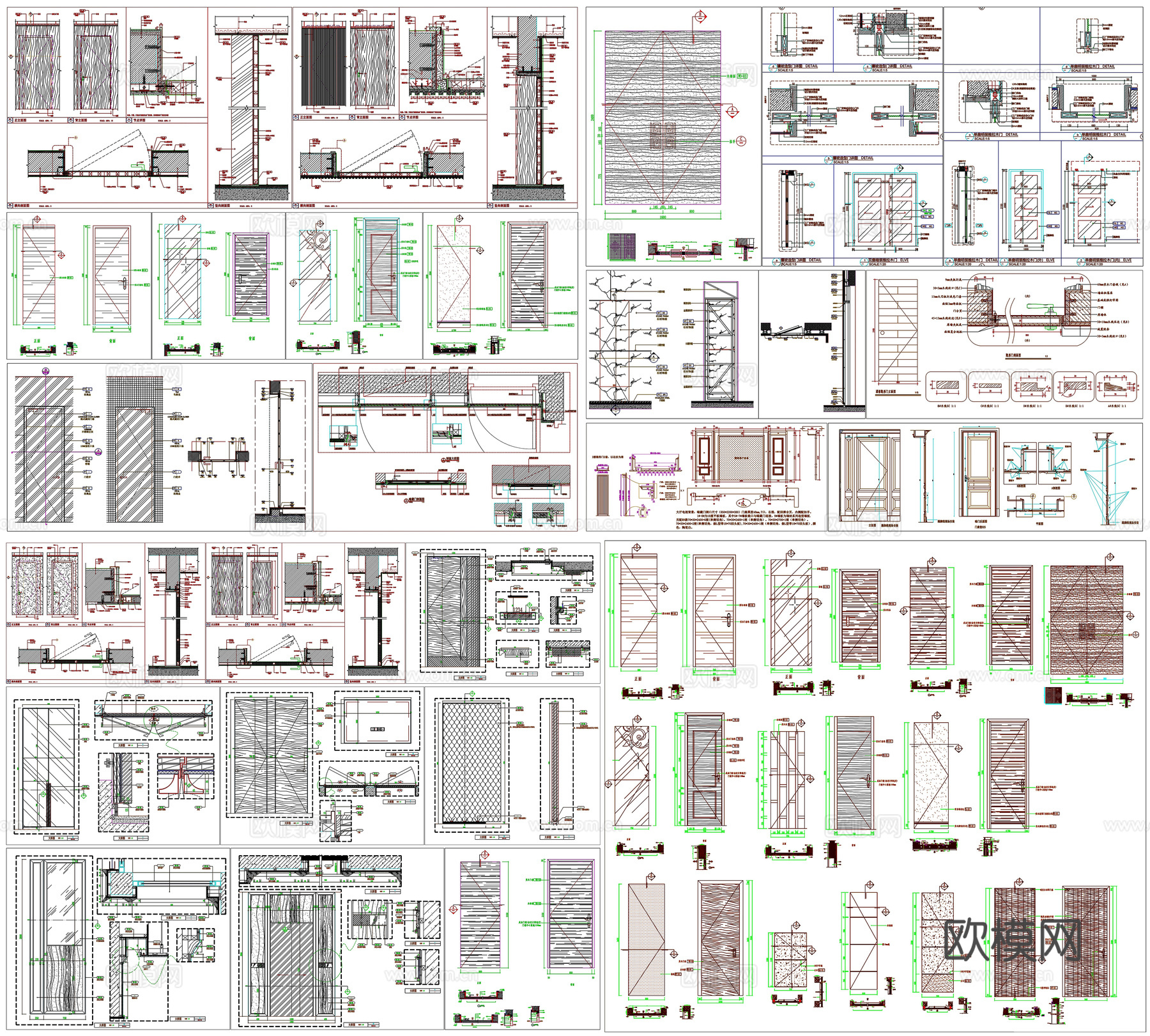 家装暗门隐形门房门单开门剖面做法工艺详图节点CAD素材图库cad施工图