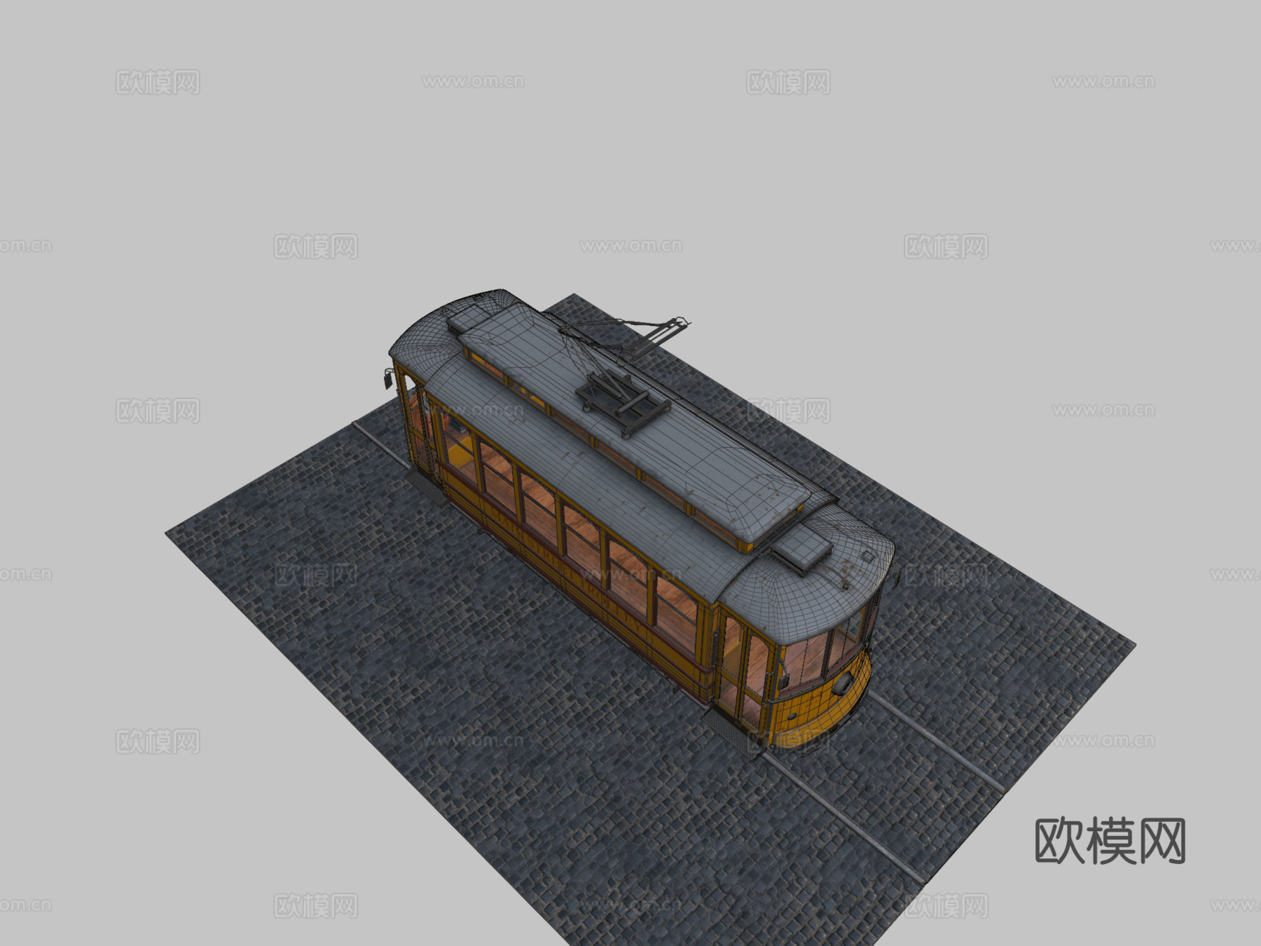 老式有轨电车3d模型下载（渲染图2）