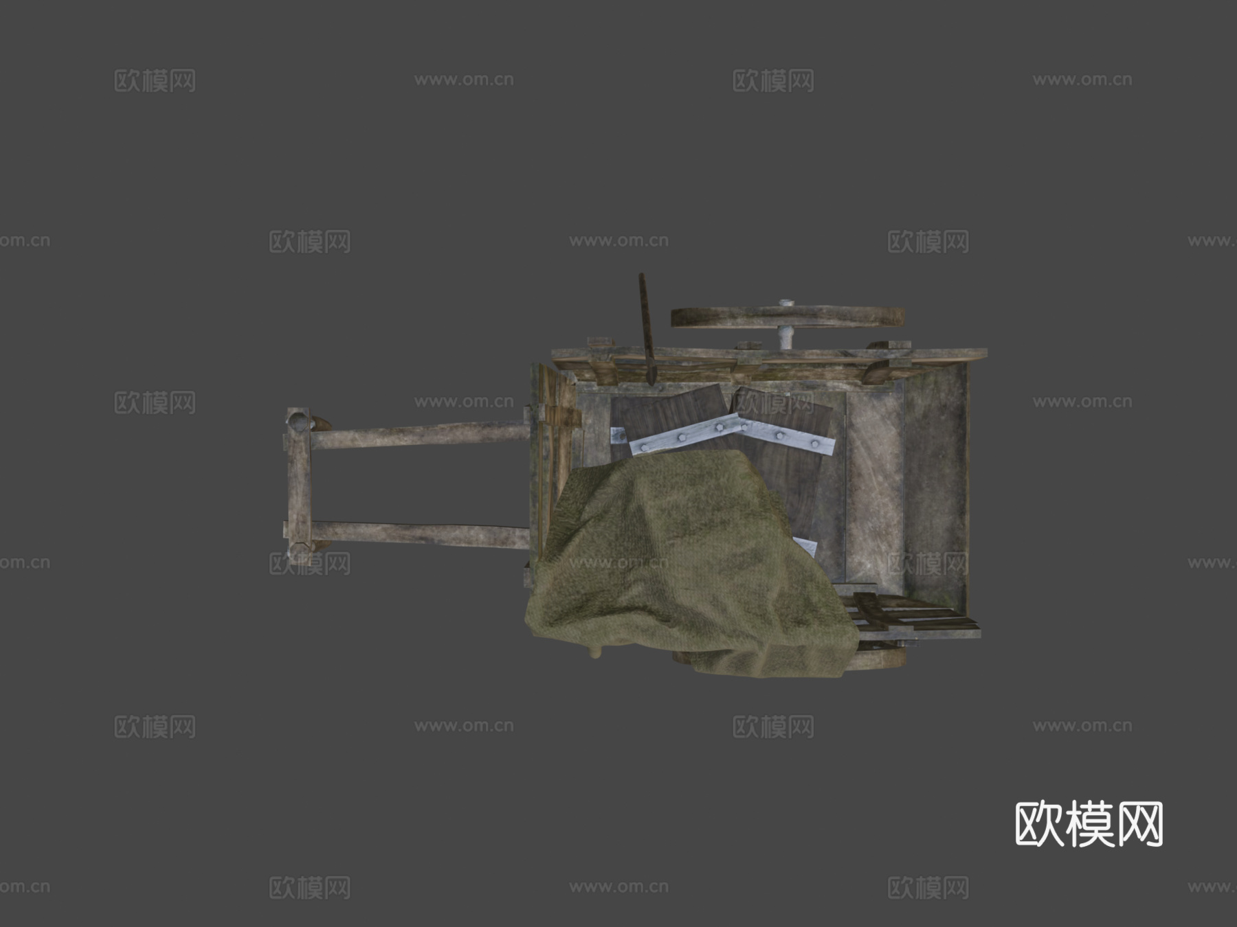 中世纪木制手推车3d模型下载（渲染图7）
