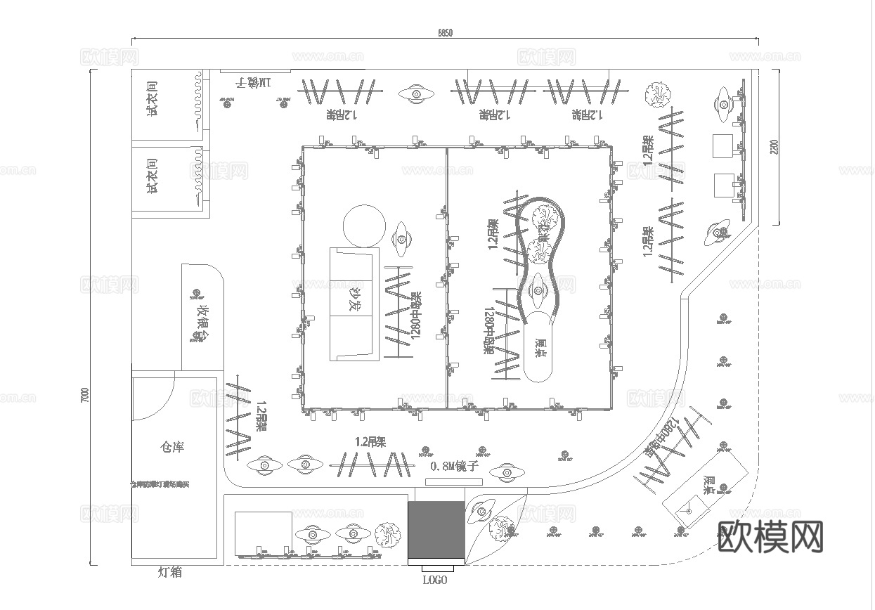 奶油风男装女装服装店 最新全套 效果图 施工图设计cad施工图