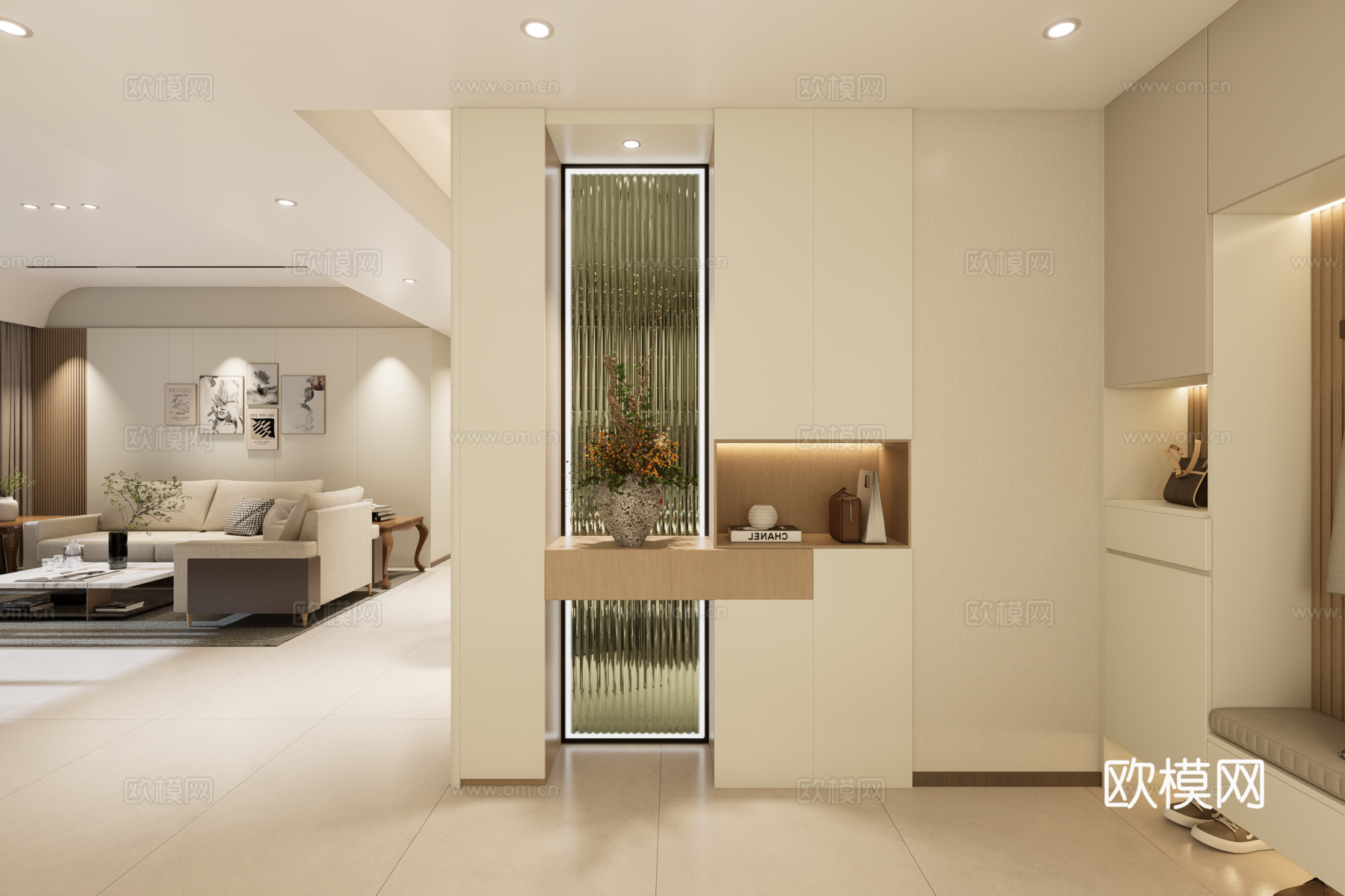 现代客餐厅 玄关su模型