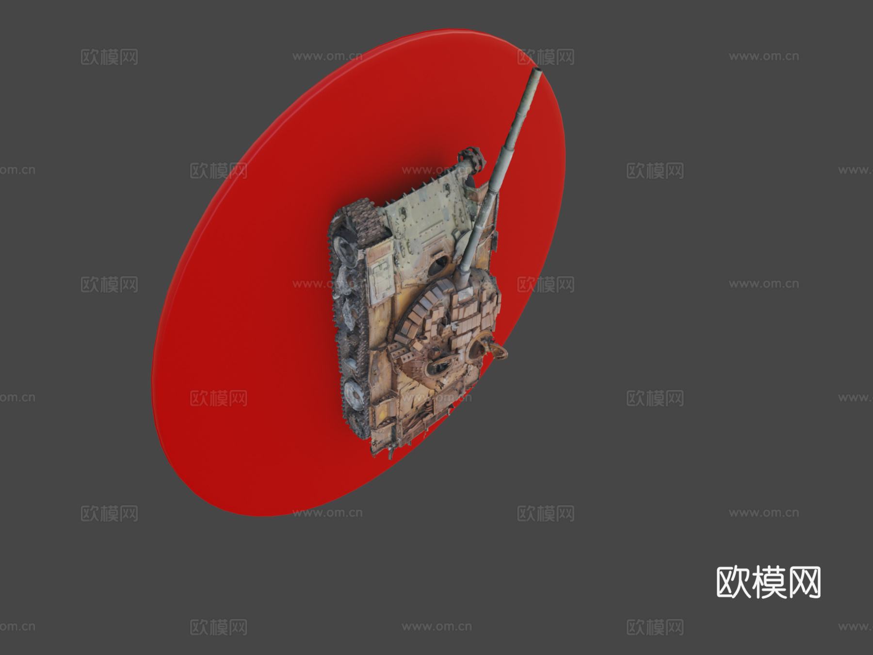 被摧毁的俄罗斯坦克“T-72B”3d模型下载（渲染图1）