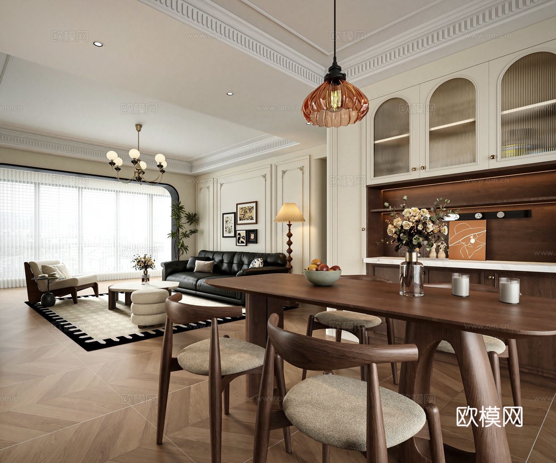 法式中古风客餐厅3d模型下载