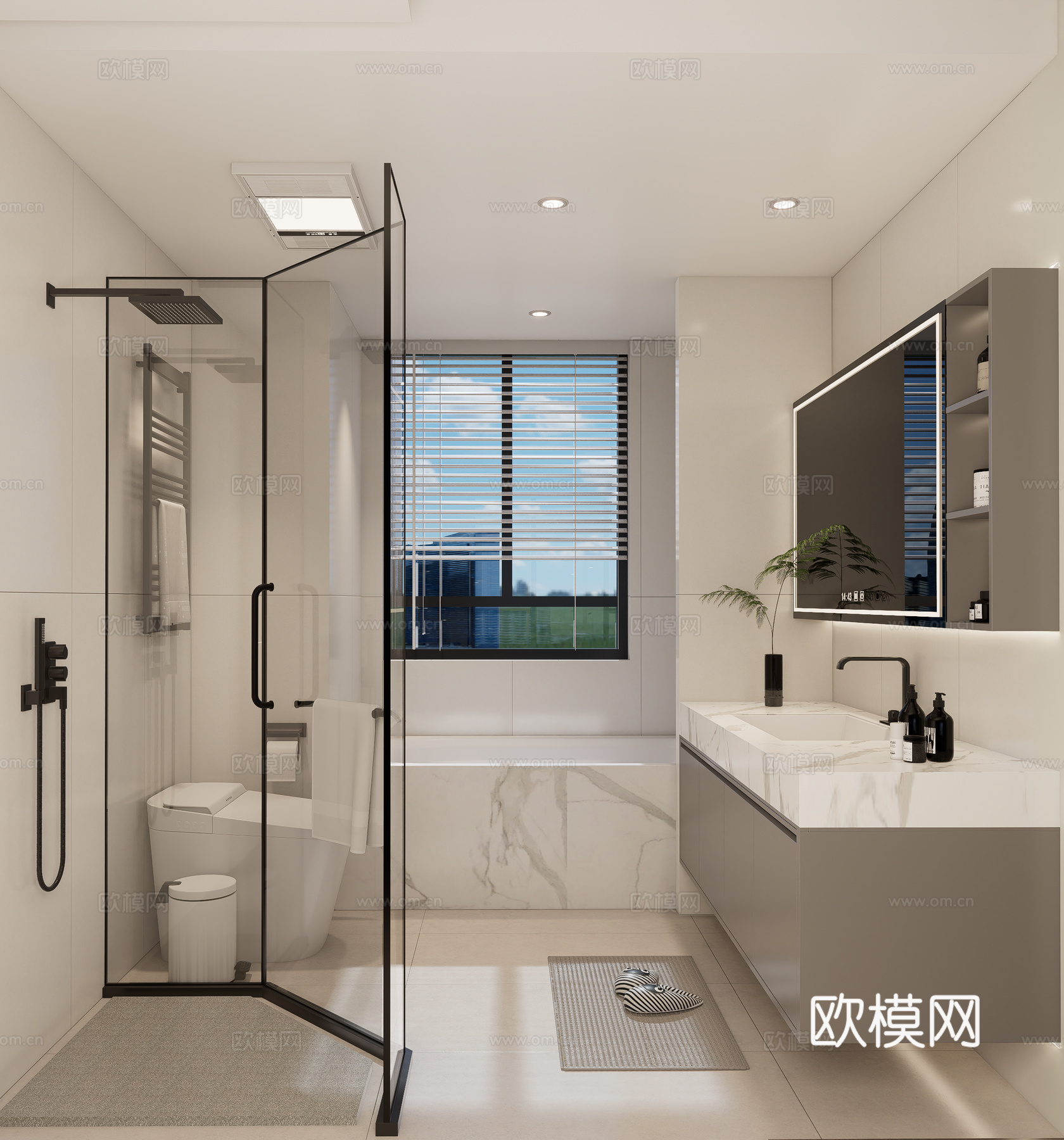 现代卫生间 浴缸 淋浴房su模型