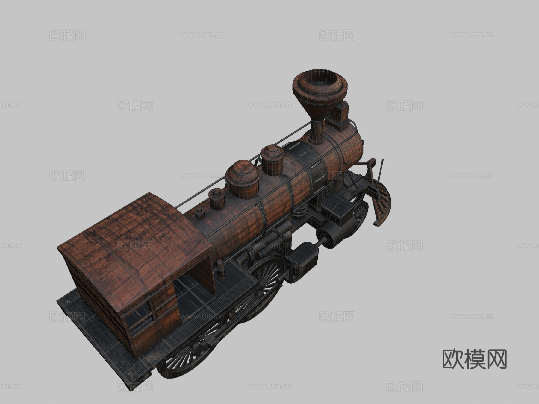 老式机械火车3d模型下载（渲染图2）