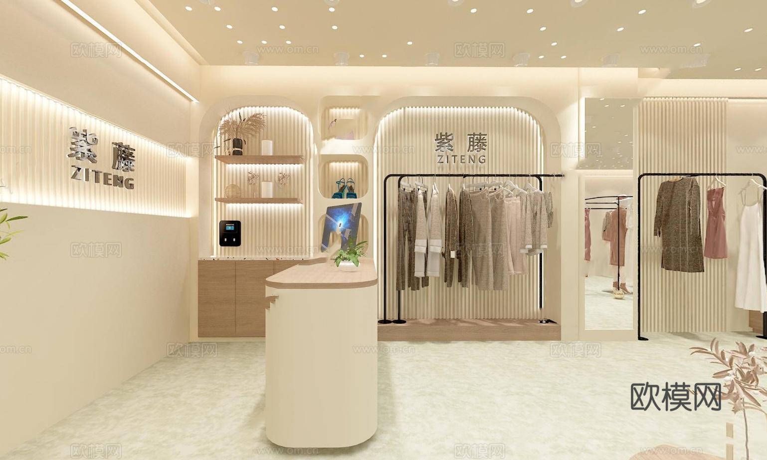 奶油风男装女装服装店 最新全套 效果图 施工图设计cad施工图