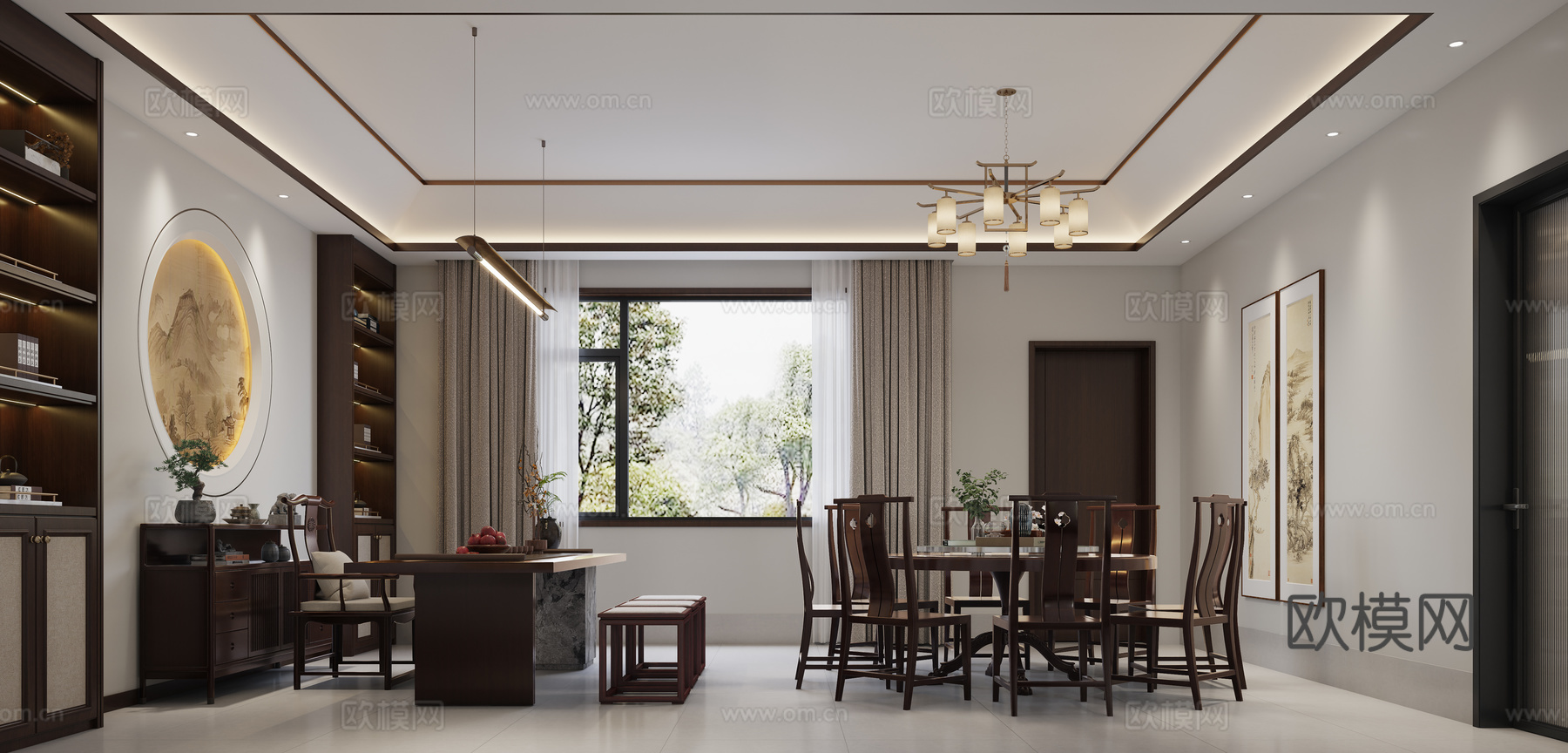 自建房餐厅茶室套间3d模型下载