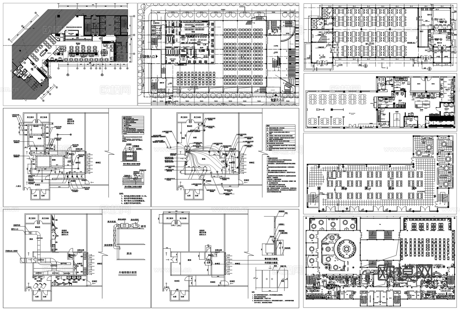 餐厅学校职工食堂厨房后厨CAD素材图库cad施工图