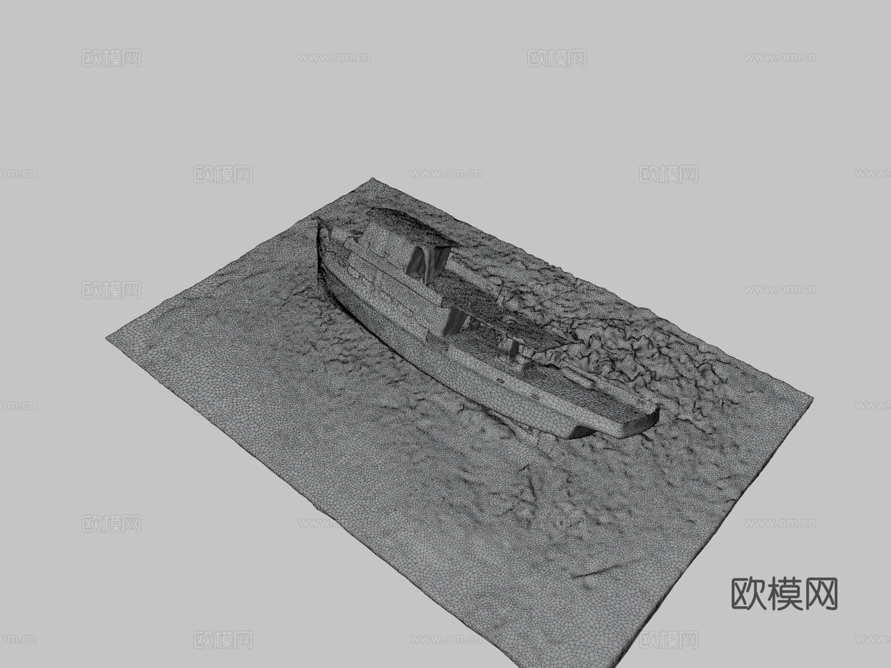 废弃冲上岸的船（摄影测量）3d模型下载（渲染图3）