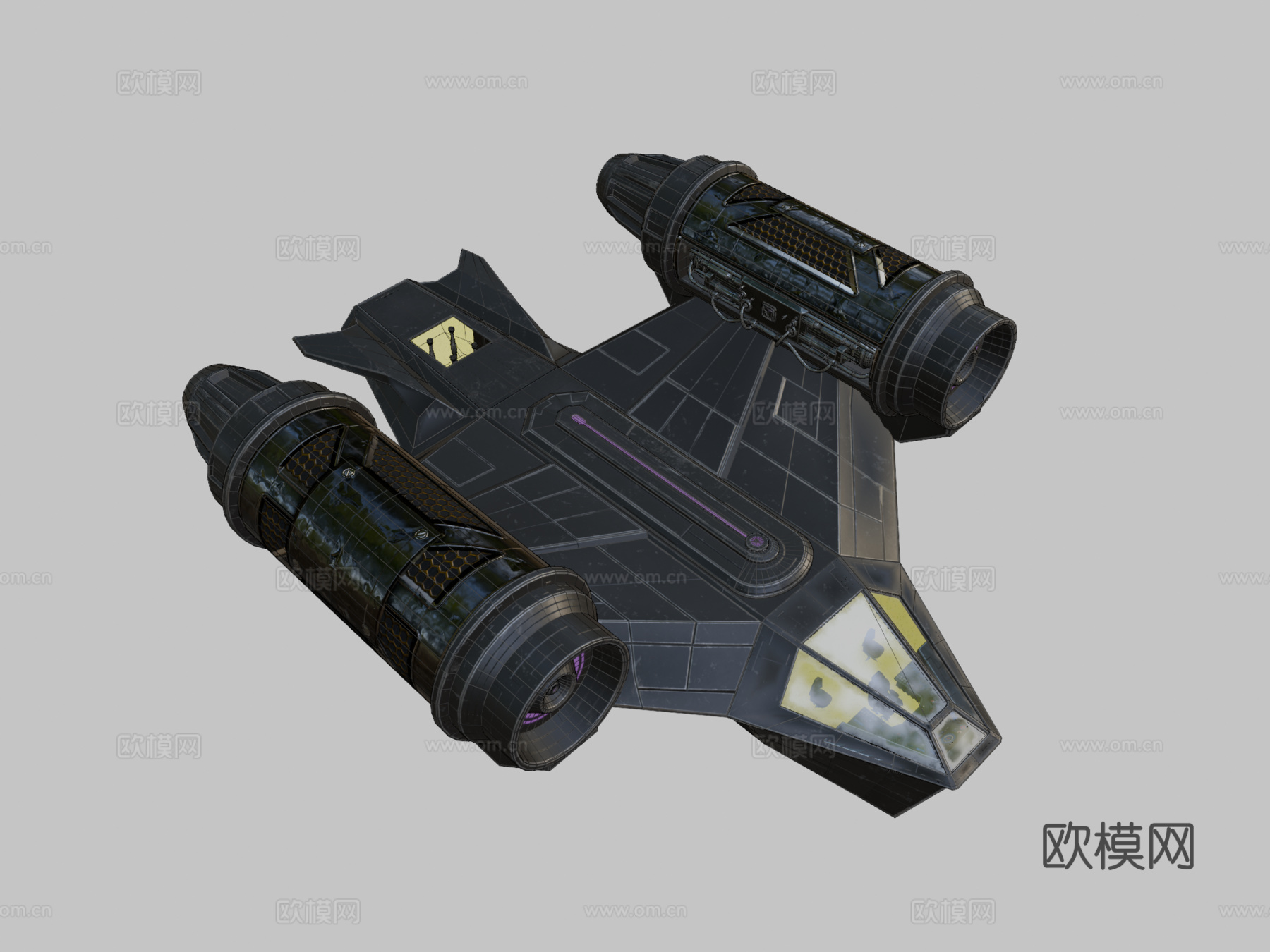 太空船-炮艇带驾驶舱和动画3d模型下载（渲染图2）