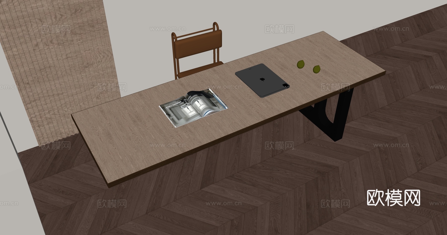 现代简约书桌椅 书桌  办公桌椅 摆件组合su模型