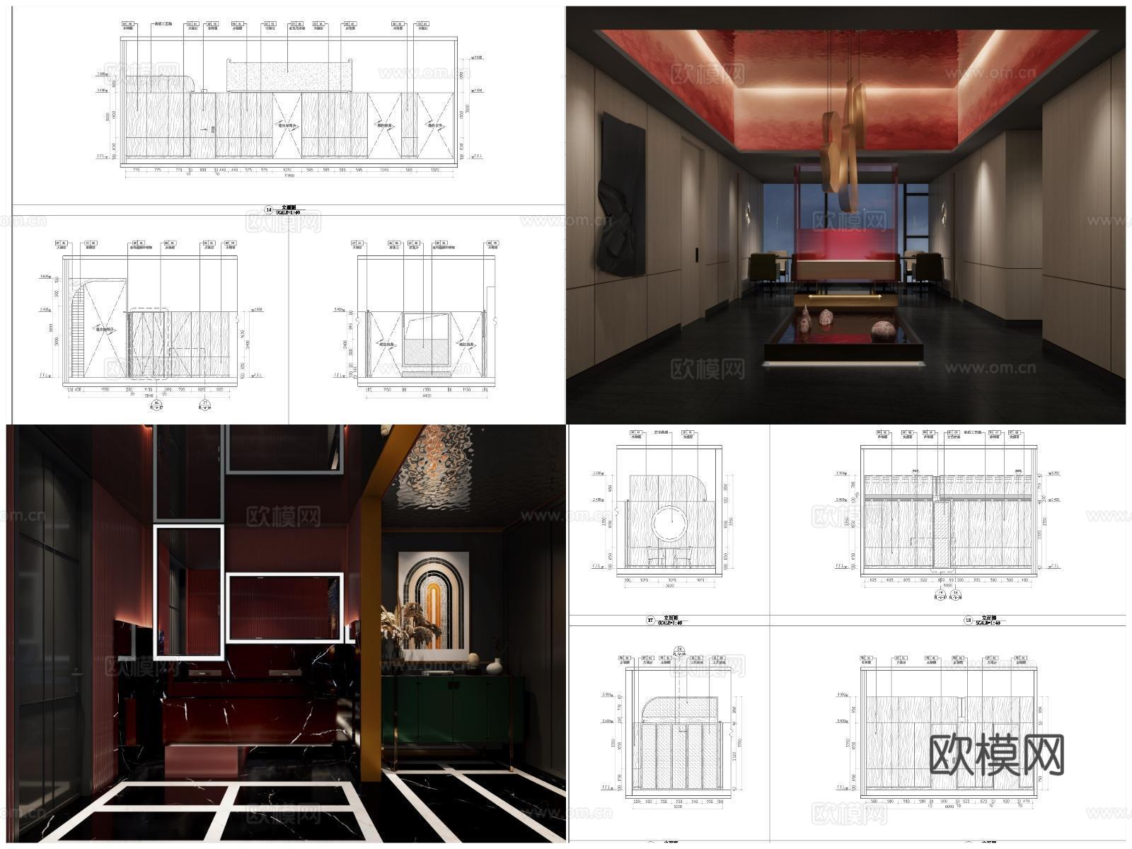 4套高档西餐厅 快餐厅 最新全套 效果图 施工图设计cad施工图