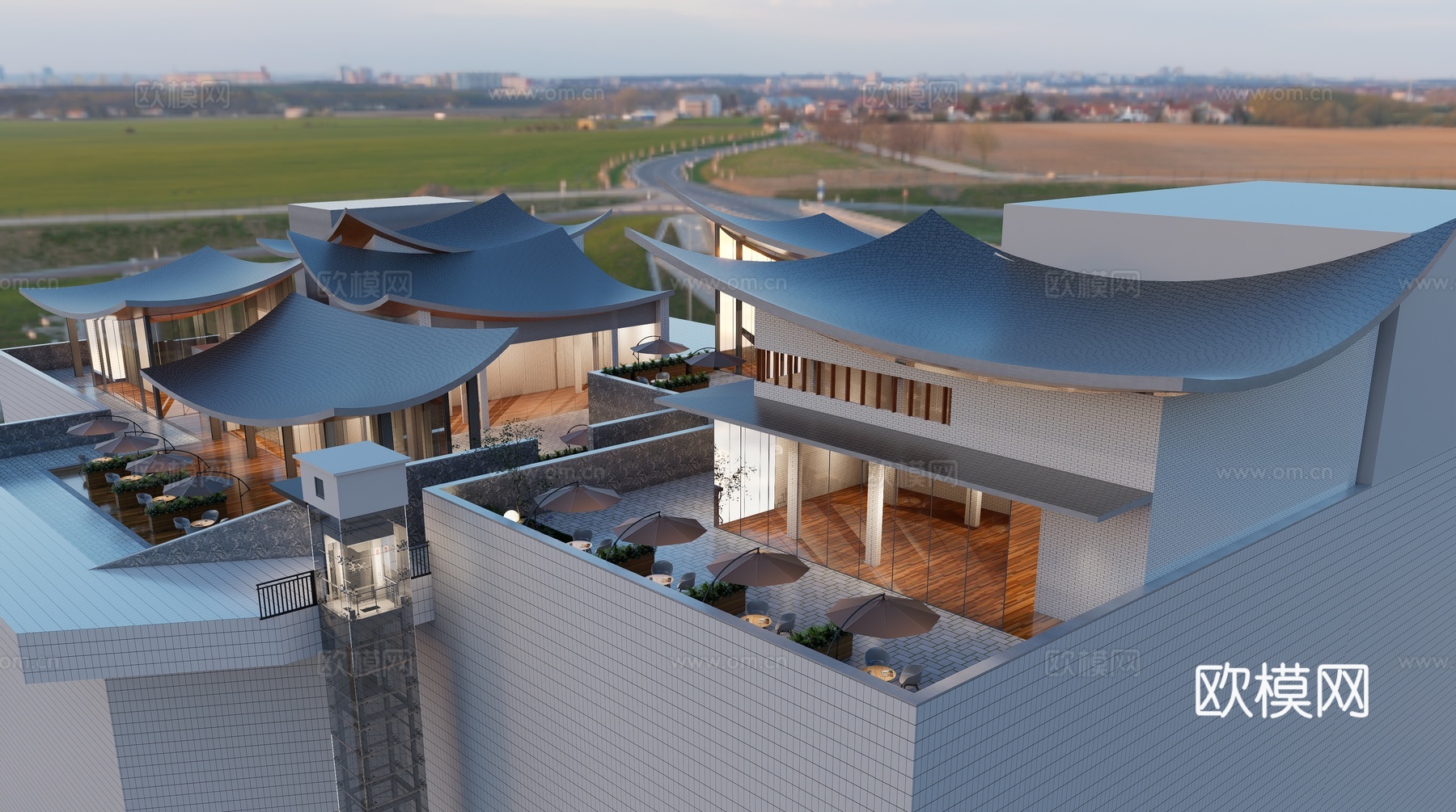 中式商业街su模型