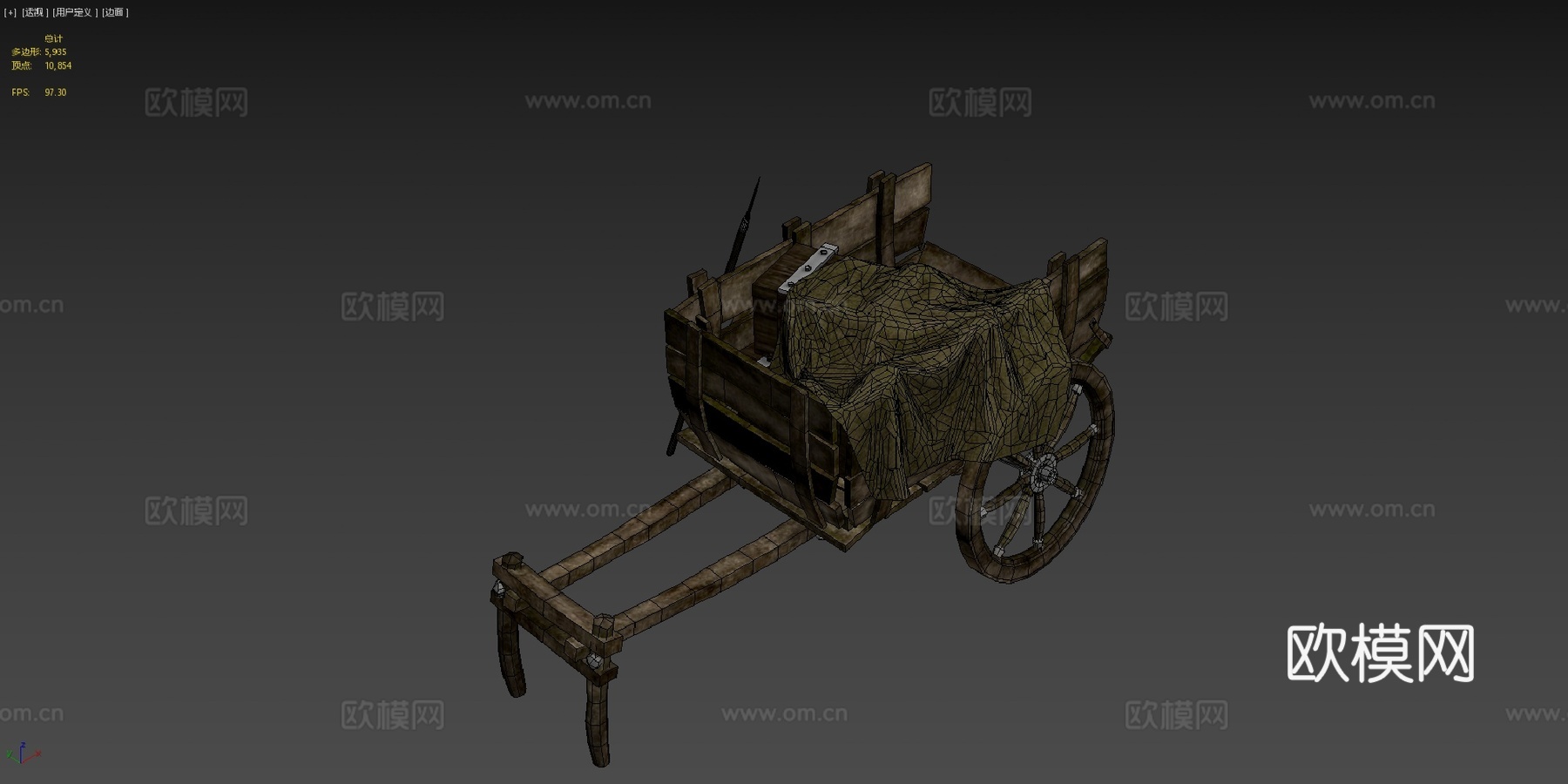 中世纪木制手推车3d模型下载（渲染图4）