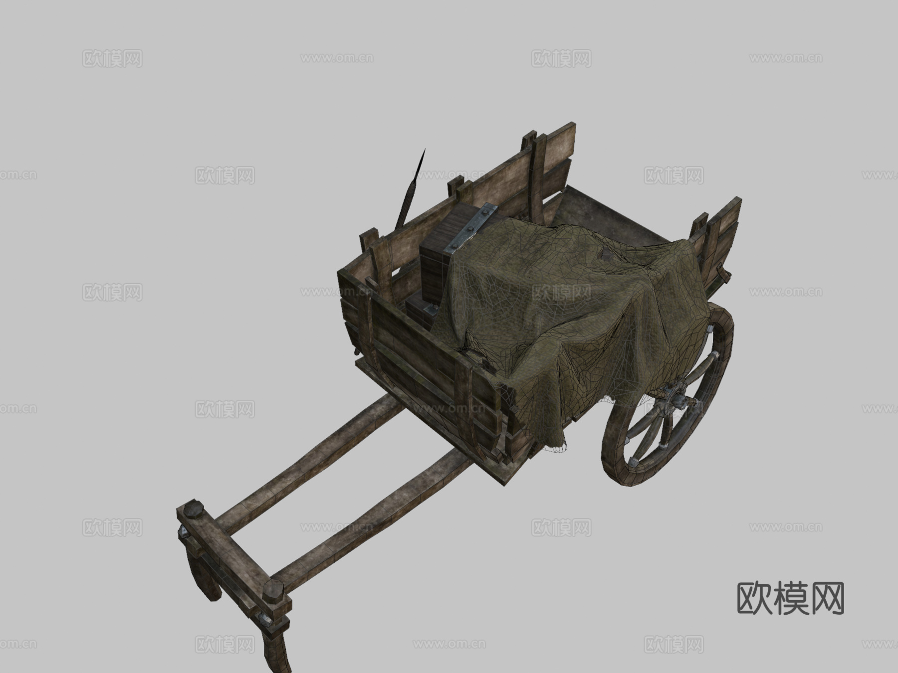 中世纪木制手推车3d模型下载（渲染图2）