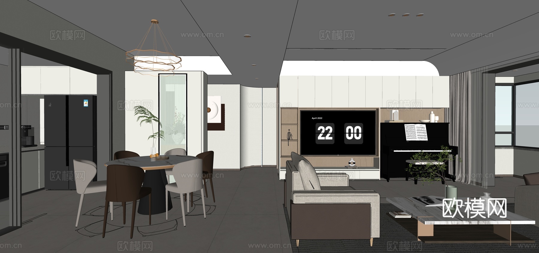 现代客餐厅 玄关su模型