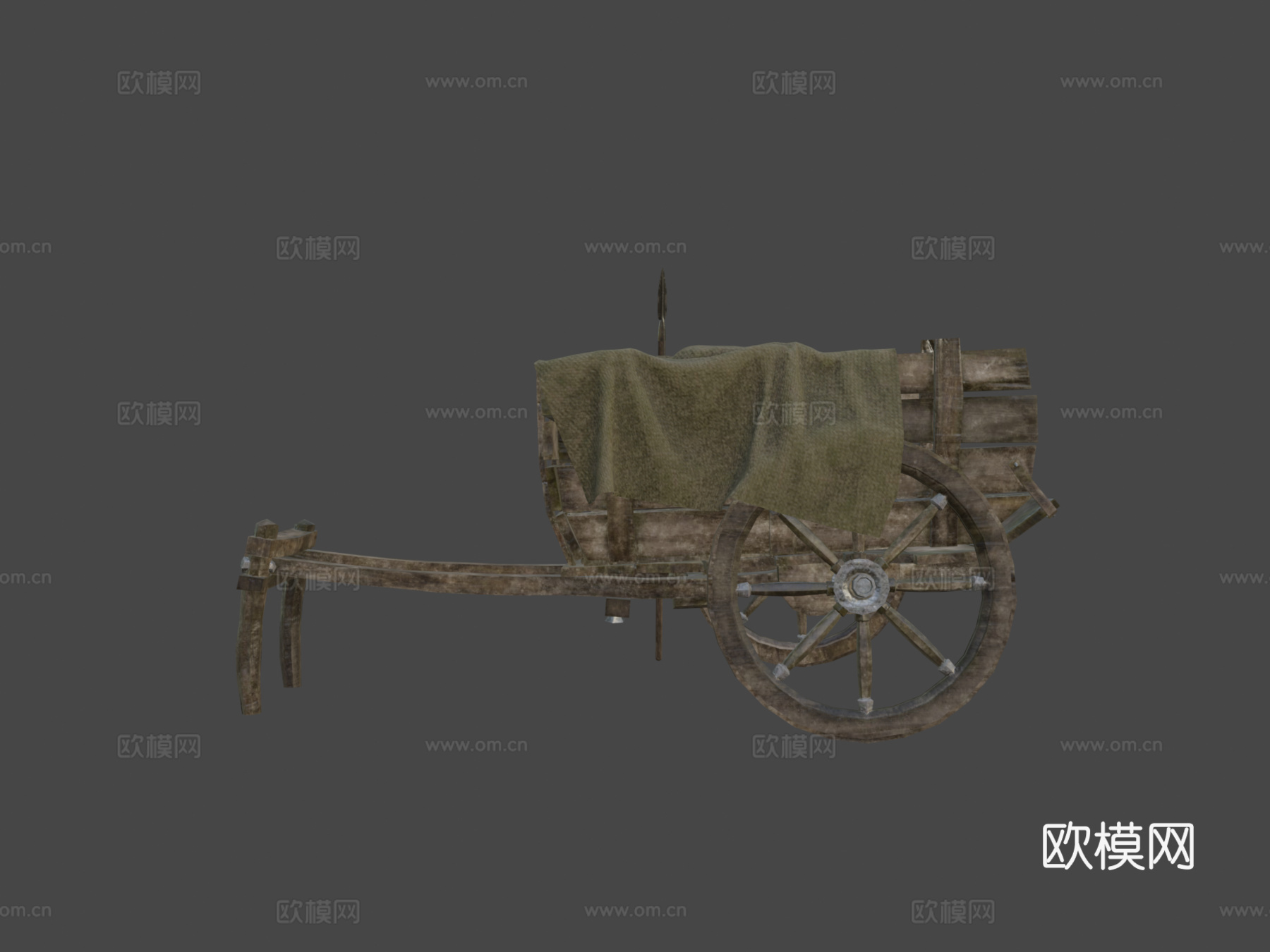 中世纪木制手推车3d模型下载（渲染图5）