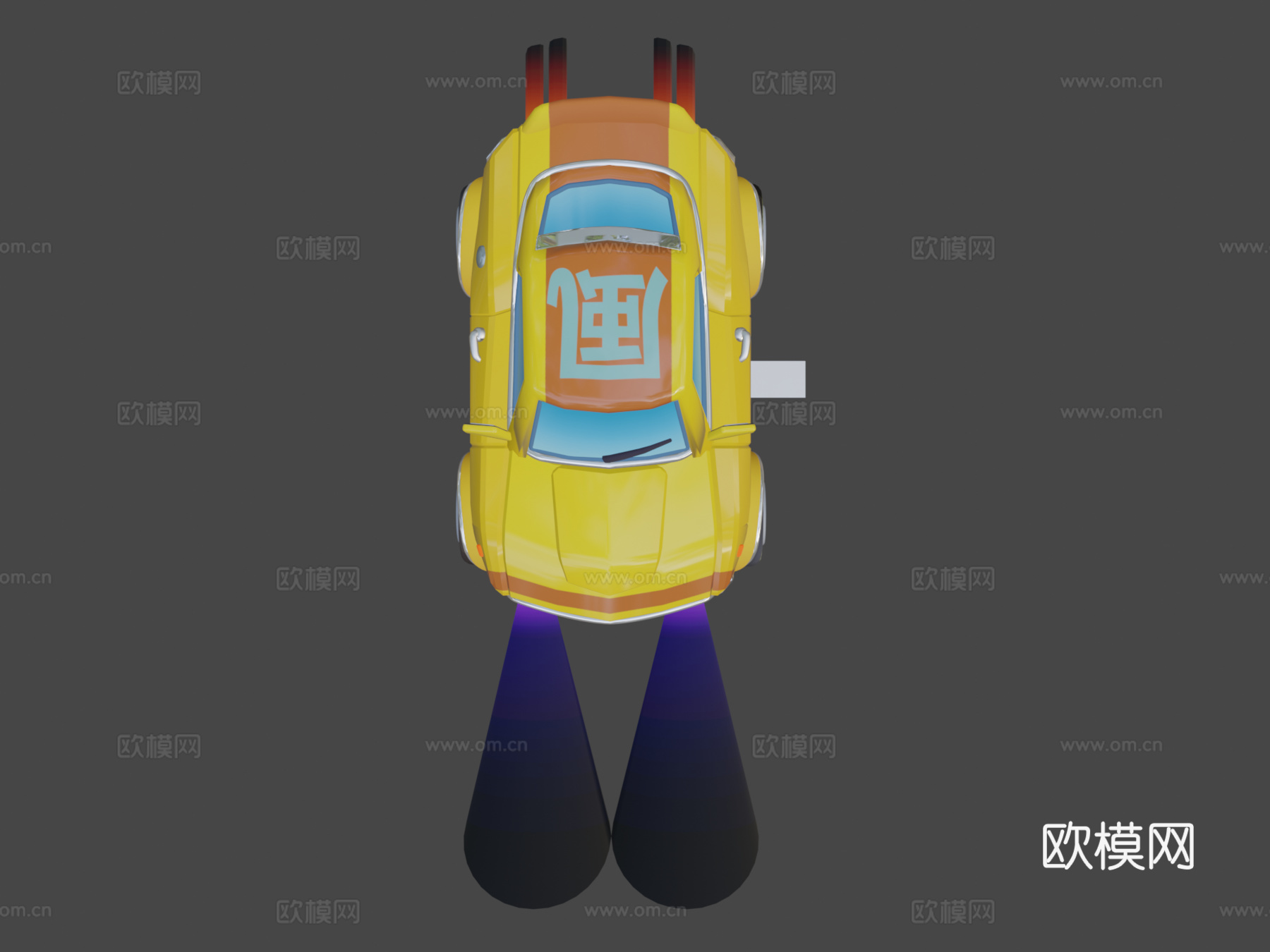 黄色肌肉车3d模型下载（渲染图7）