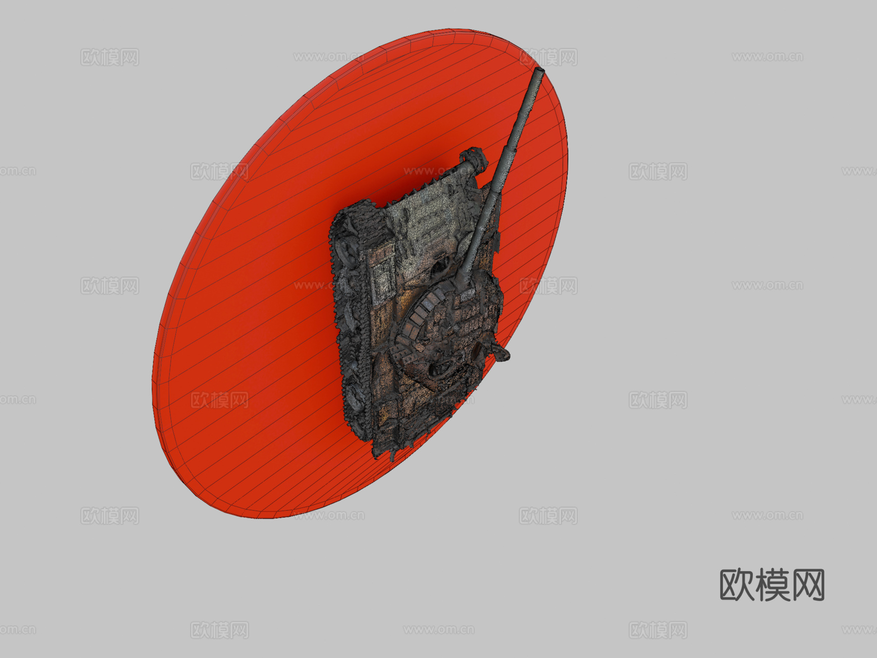 被摧毁的俄罗斯坦克“T-72B”3d模型下载（渲染图2）