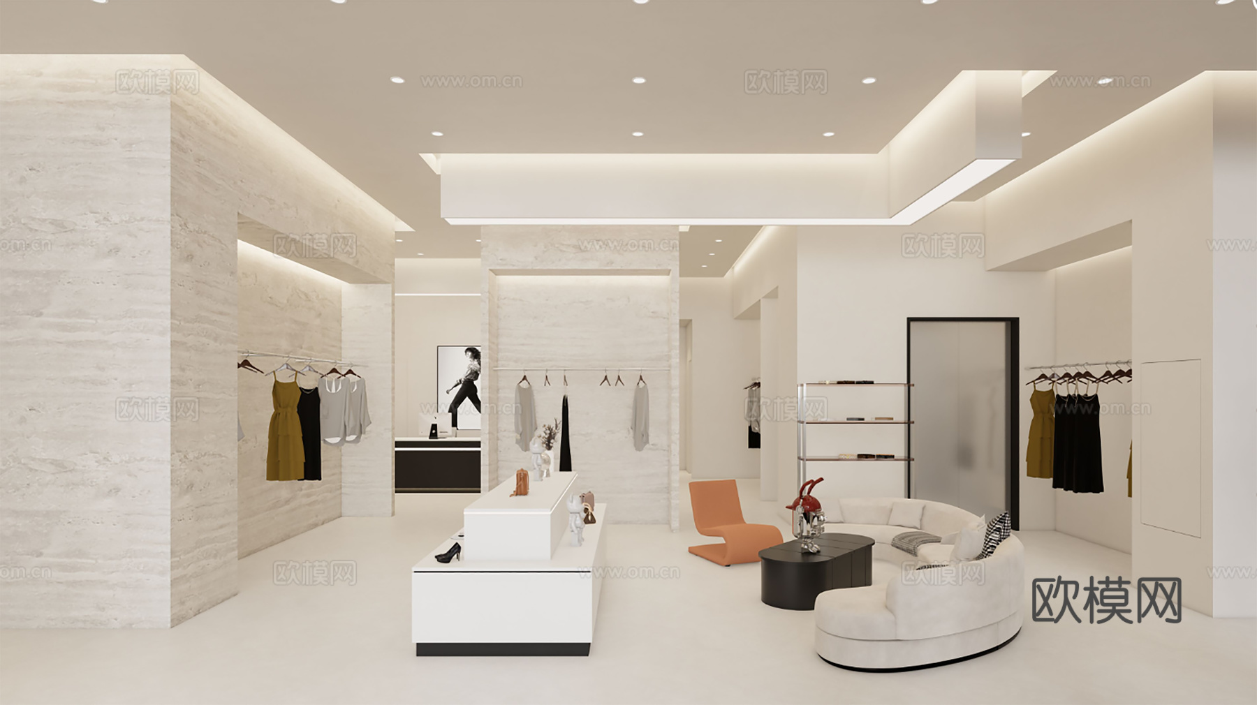 奶油风男装女装服装店 最新全套 效果图 施工图设计cad施工图