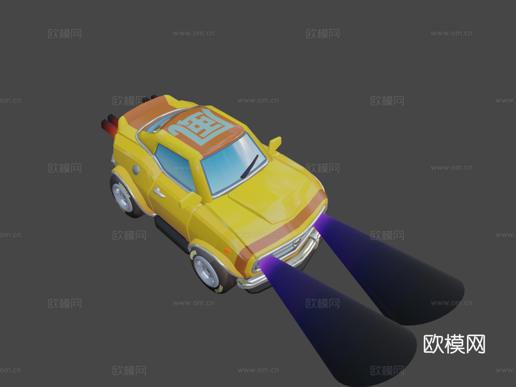 黄色肌肉车3d模型下载（渲染图8）
