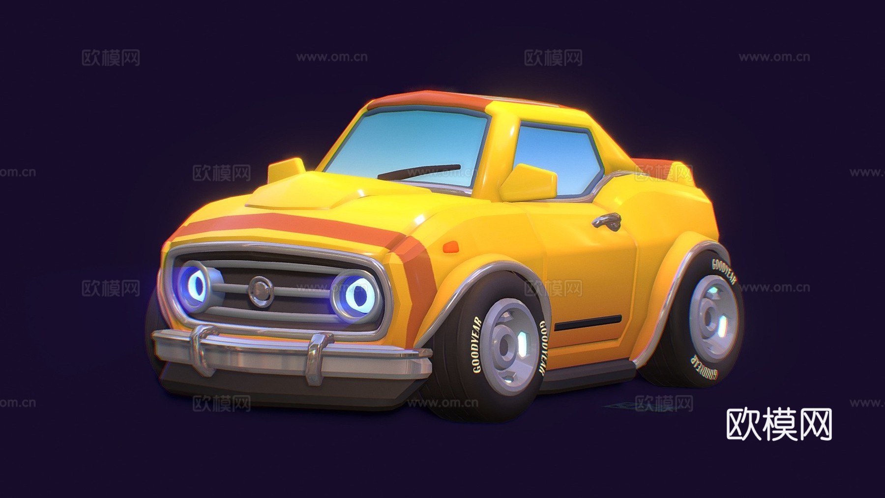 黄色肌肉车3d模型下载（渲染图1）