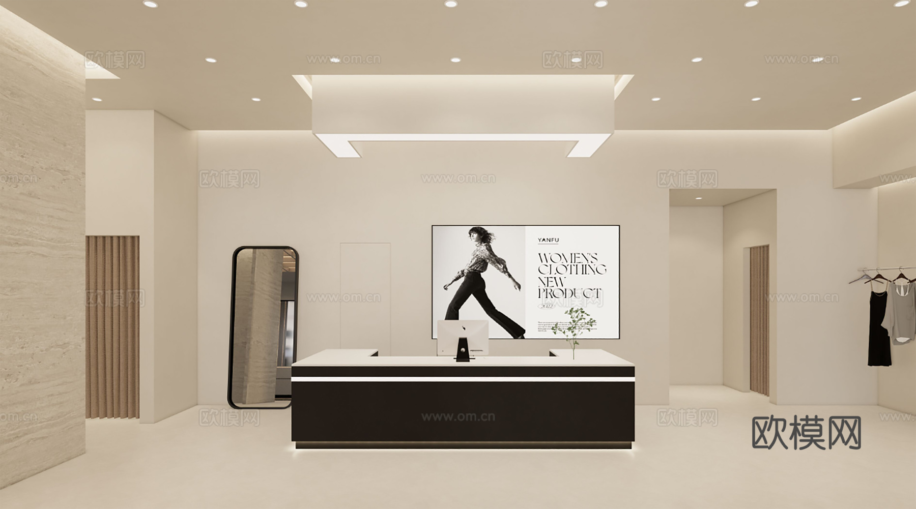 奶油风男装女装服装店 最新全套 效果图 施工图设计cad施工图