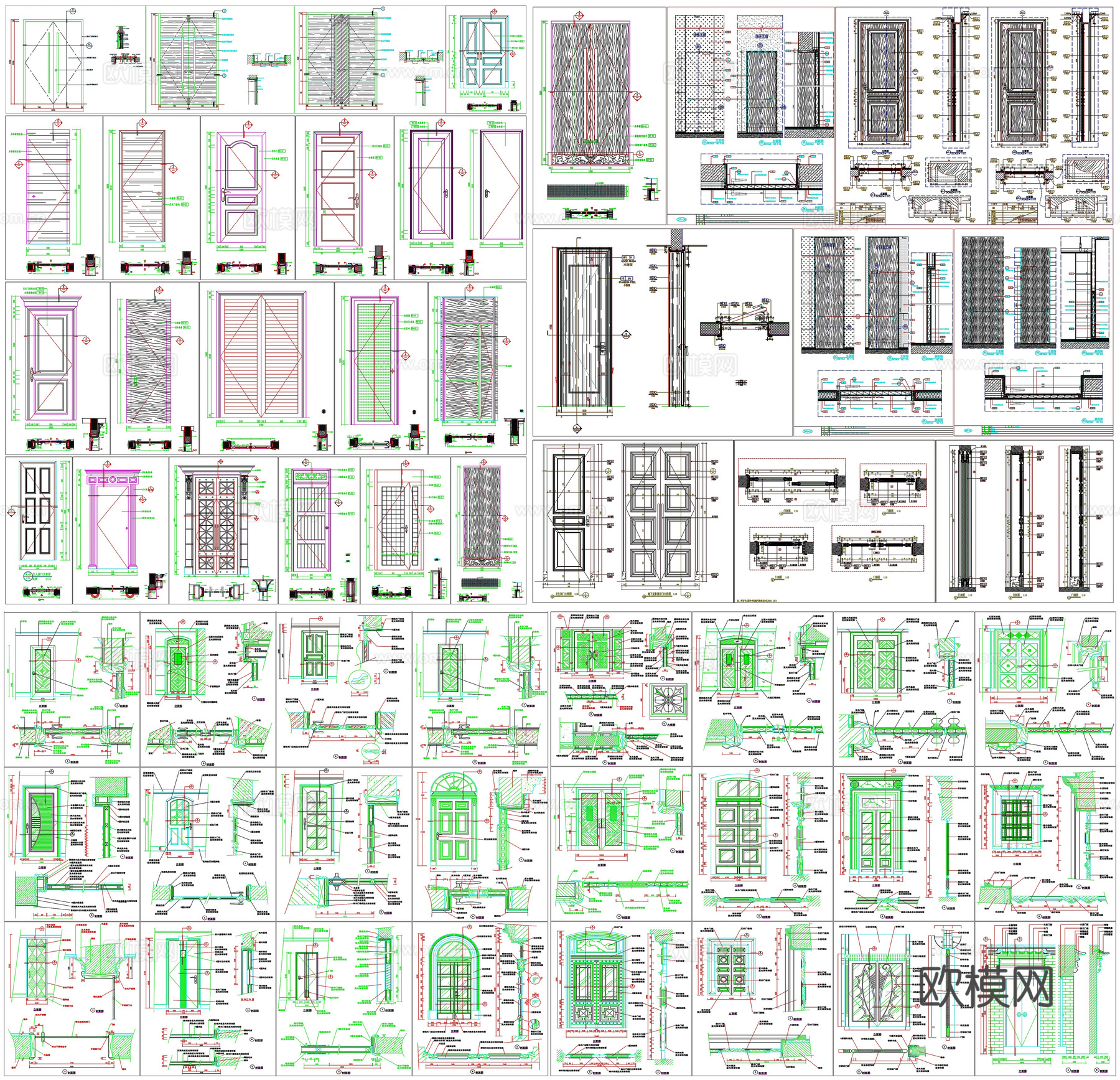 平开门详图房门推门剖面做法工艺详图节点CAD素材图库cad施工图
