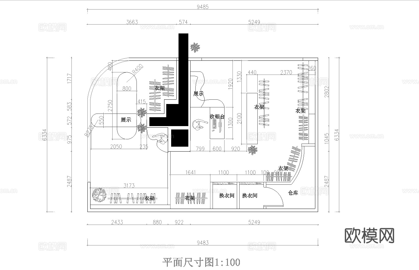 潮牌男装女装服装店 最新全套 效果图 施工图设计cad施工图