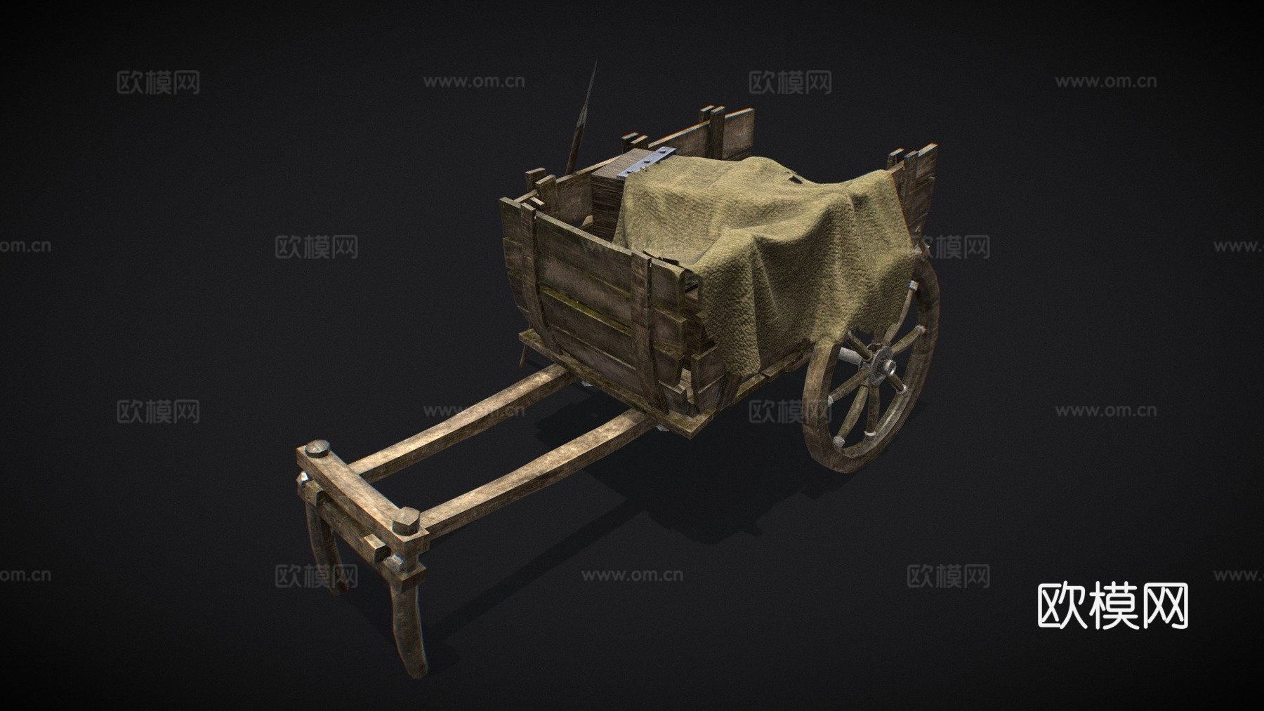 中世纪木制手推车3d模型下载（渲染图1）
