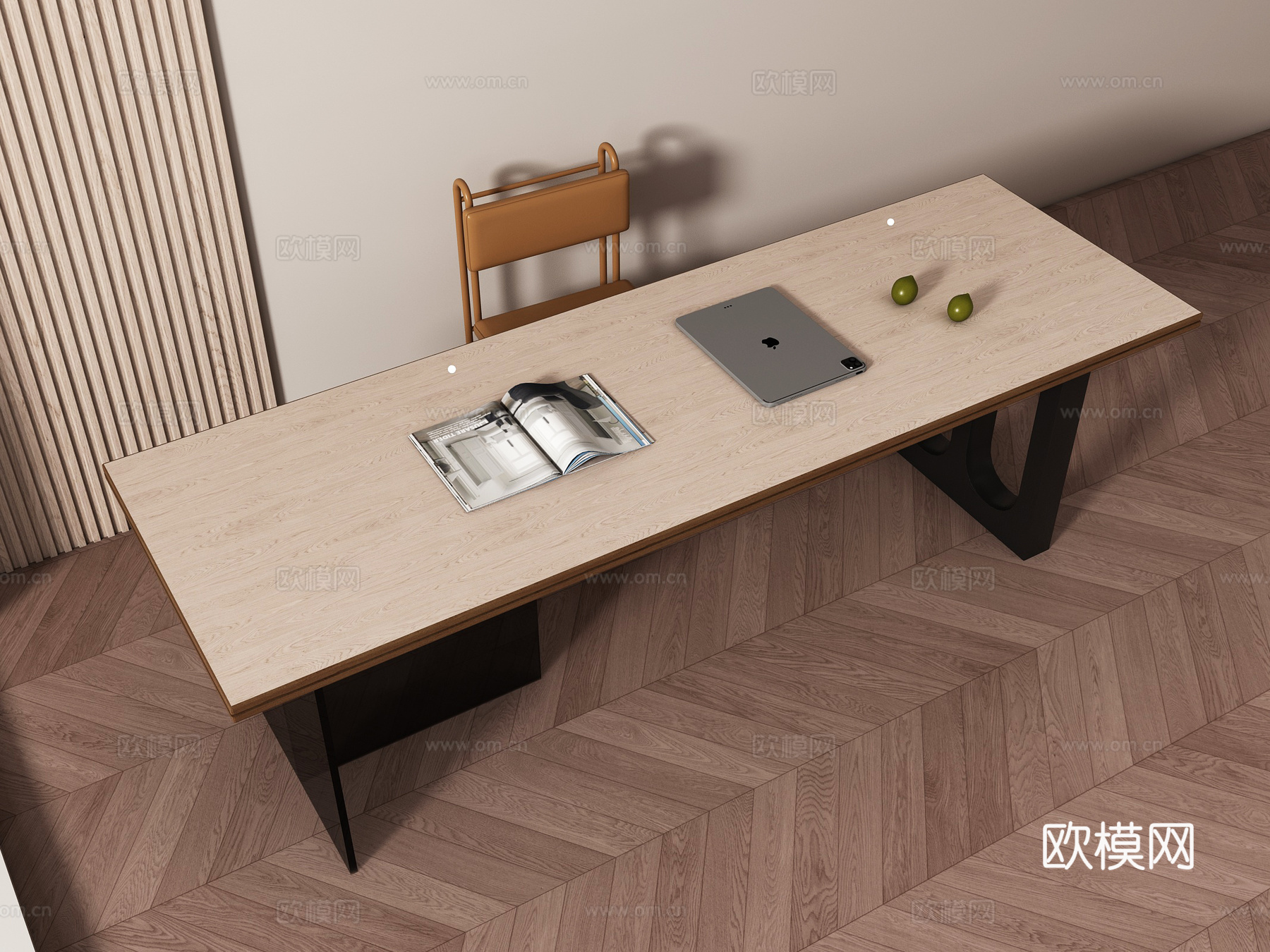 现代简约书桌椅 书桌  办公桌椅 摆件组合su模型