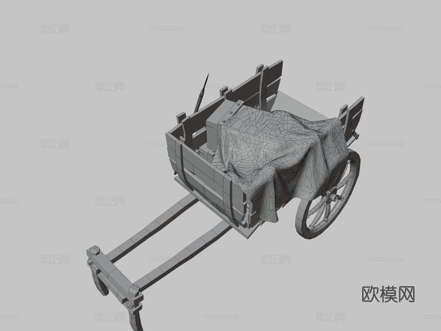中世纪木制手推车3d模型下载（渲染图3）