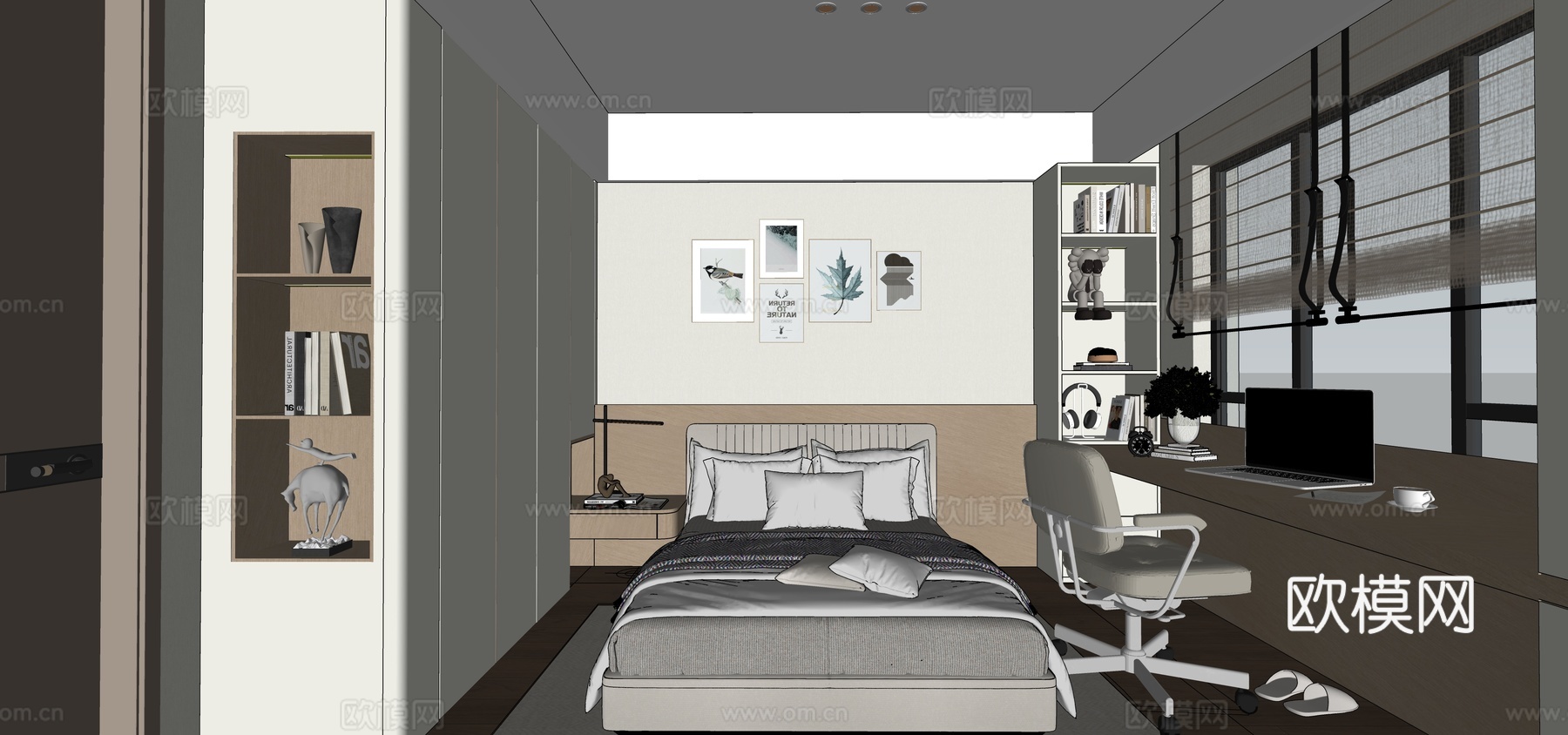 现代儿童房 背景墙su模型