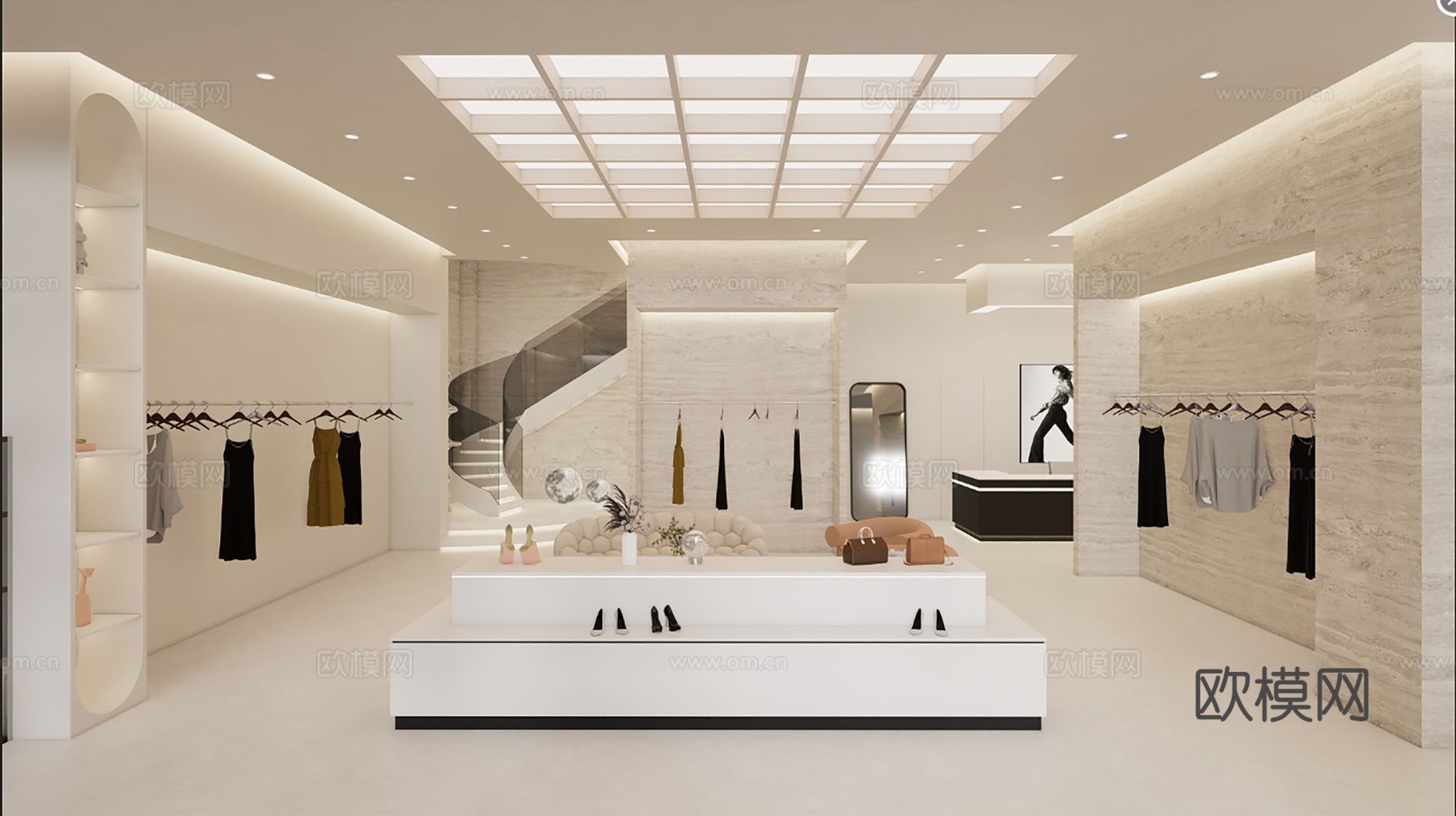 奶油风男装女装服装店 最新全套 效果图 施工图设计cad施工图