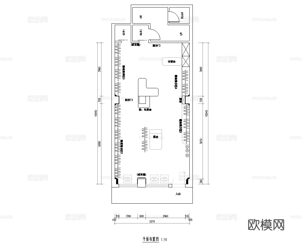 奶油风男装女装服装店 最新全套 效果图 施工图设计cad施工图