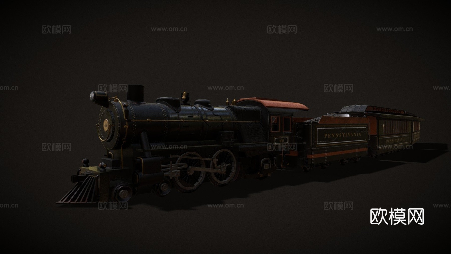 旧蒸汽火车3d模型下载（渲染图1）