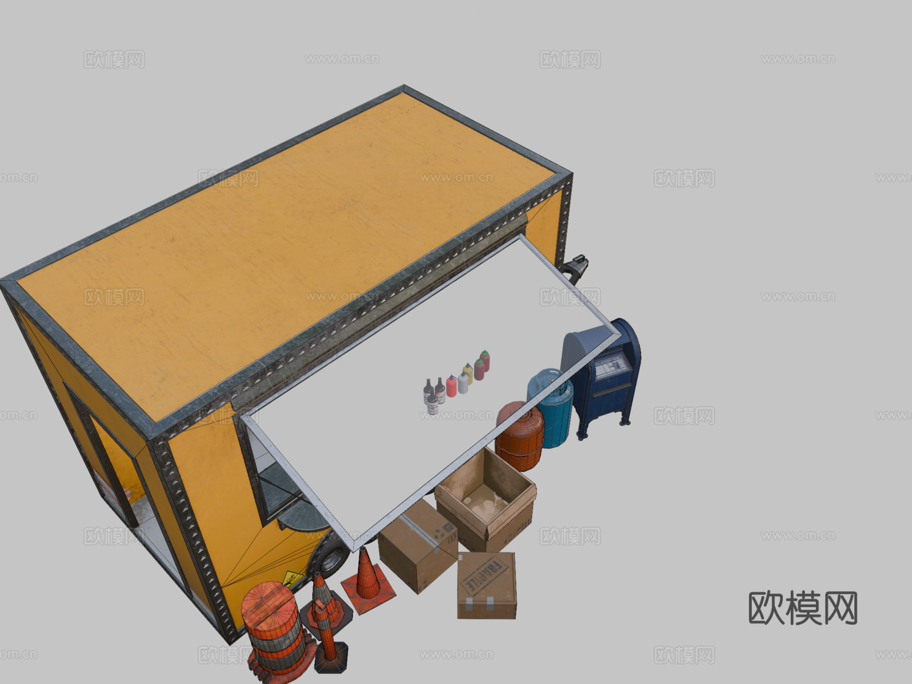 带街头资产迷你包的餐车3d模型下载（渲染图2）