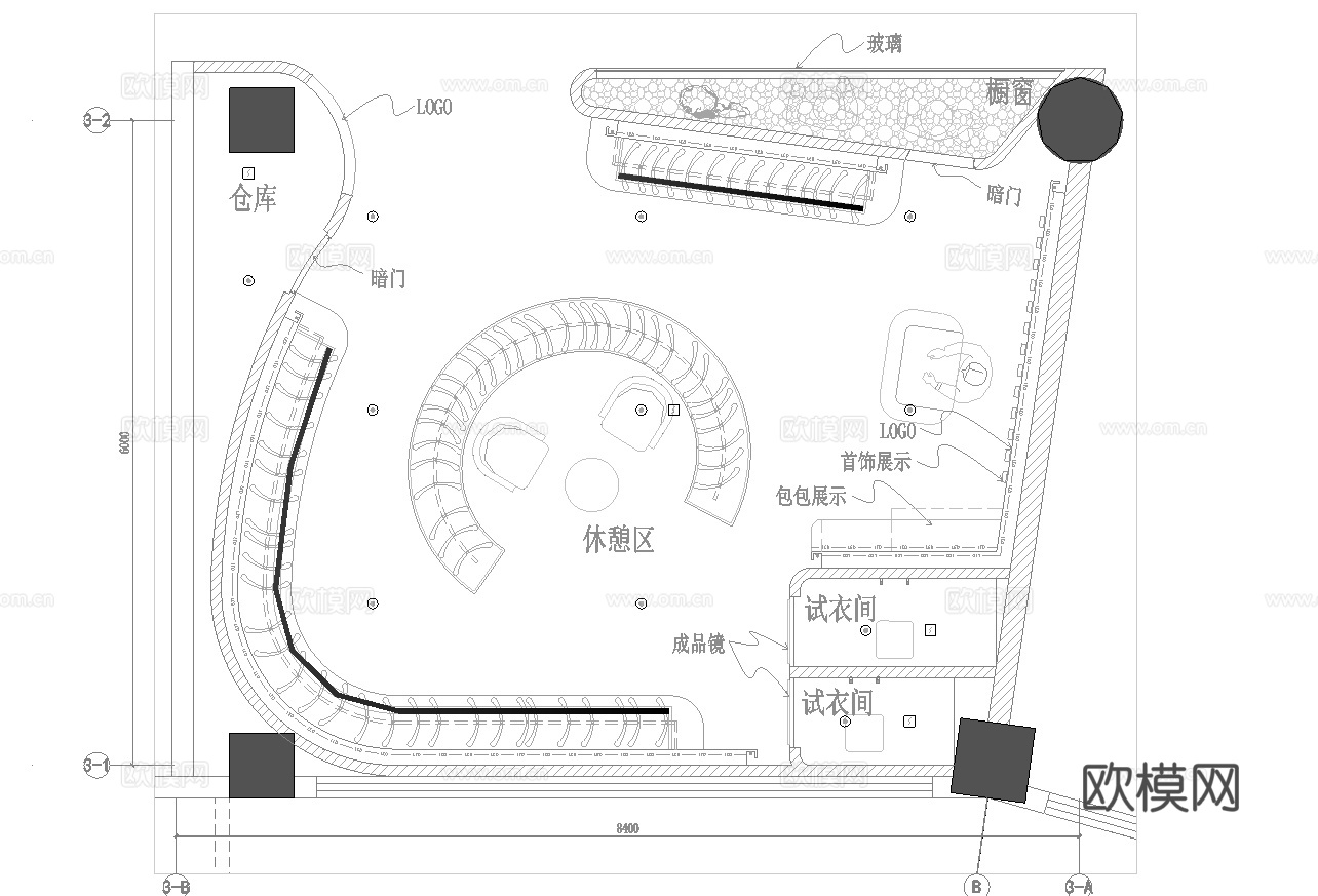 潮牌男装女装服装店 最新全套 效果图 施工图设计cad施工图