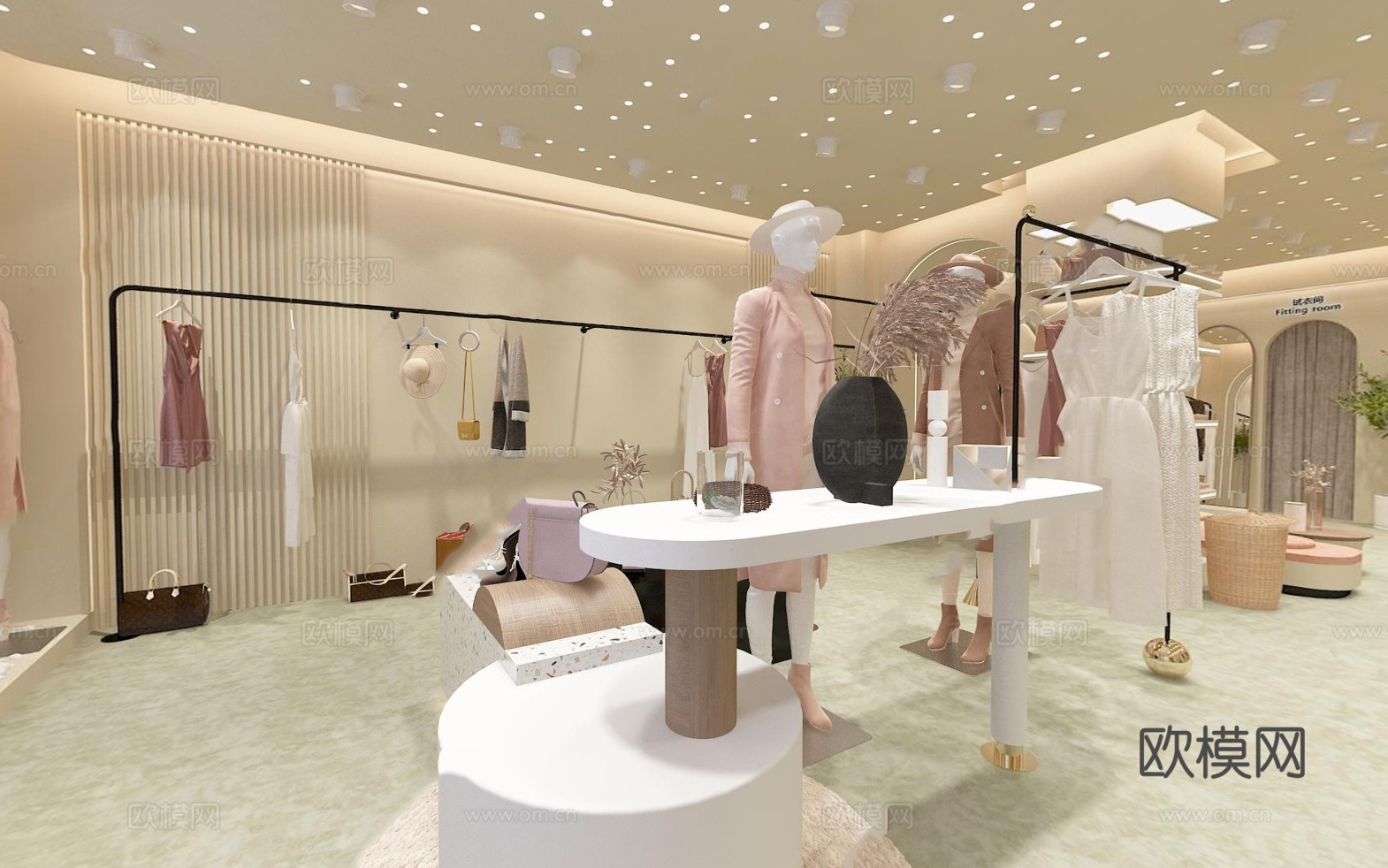 奶油风男装女装服装店 最新全套 效果图 施工图设计cad施工图