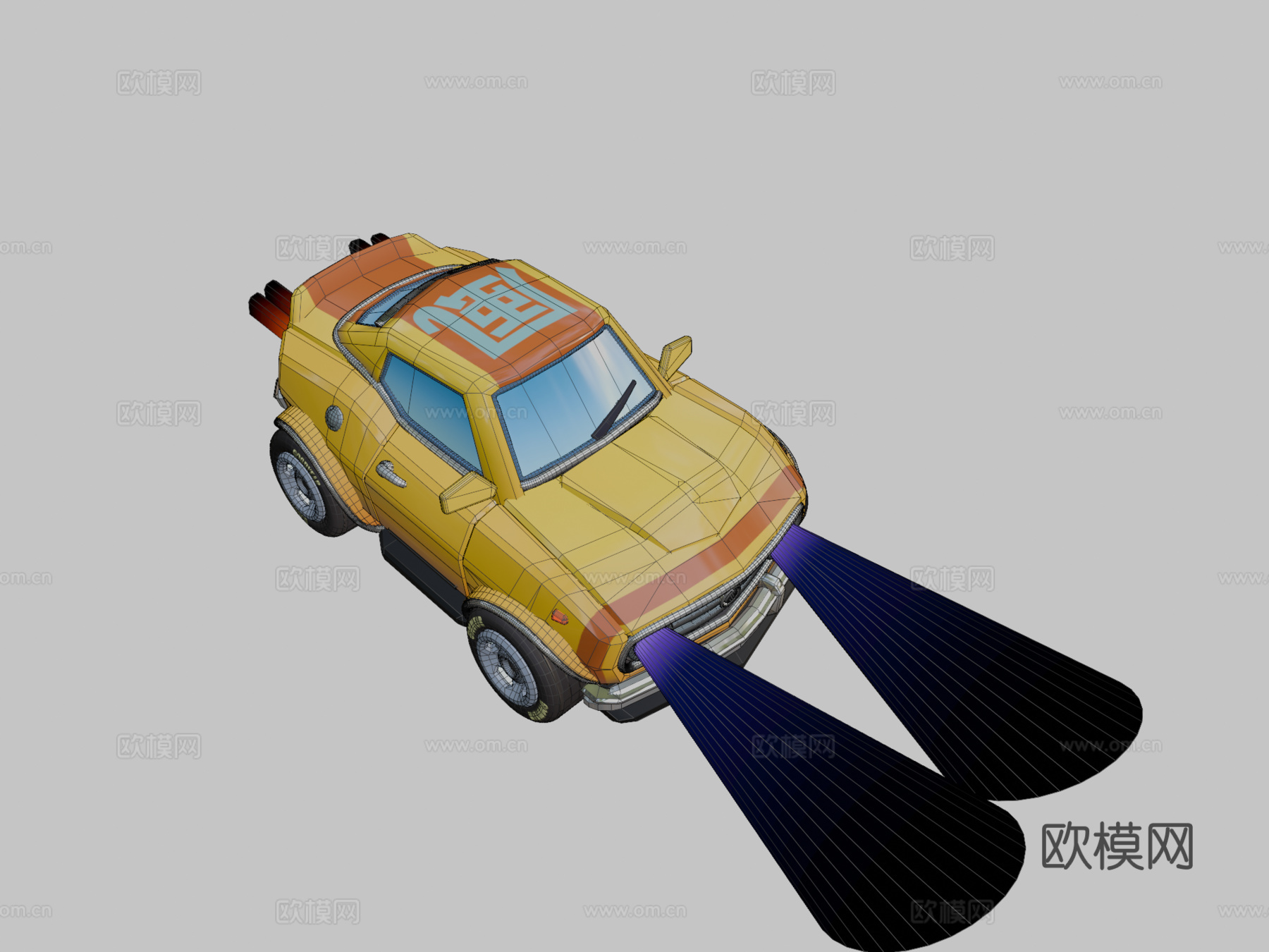 黄色肌肉车3d模型下载（渲染图2）