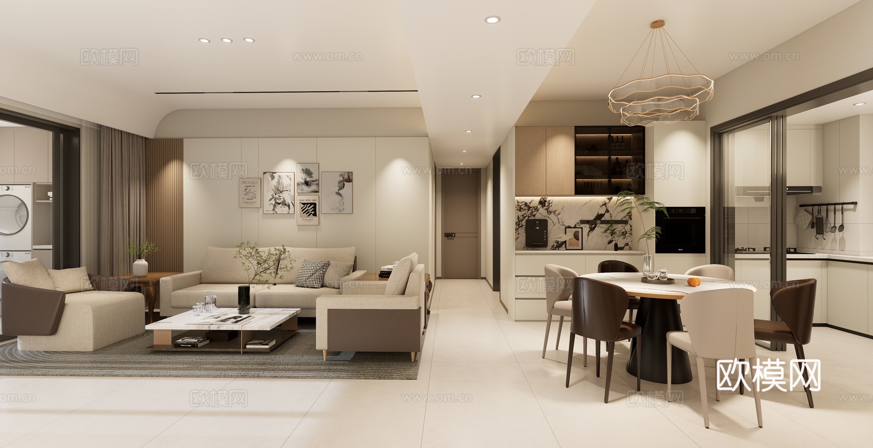 现代客餐厅 玄关su模型