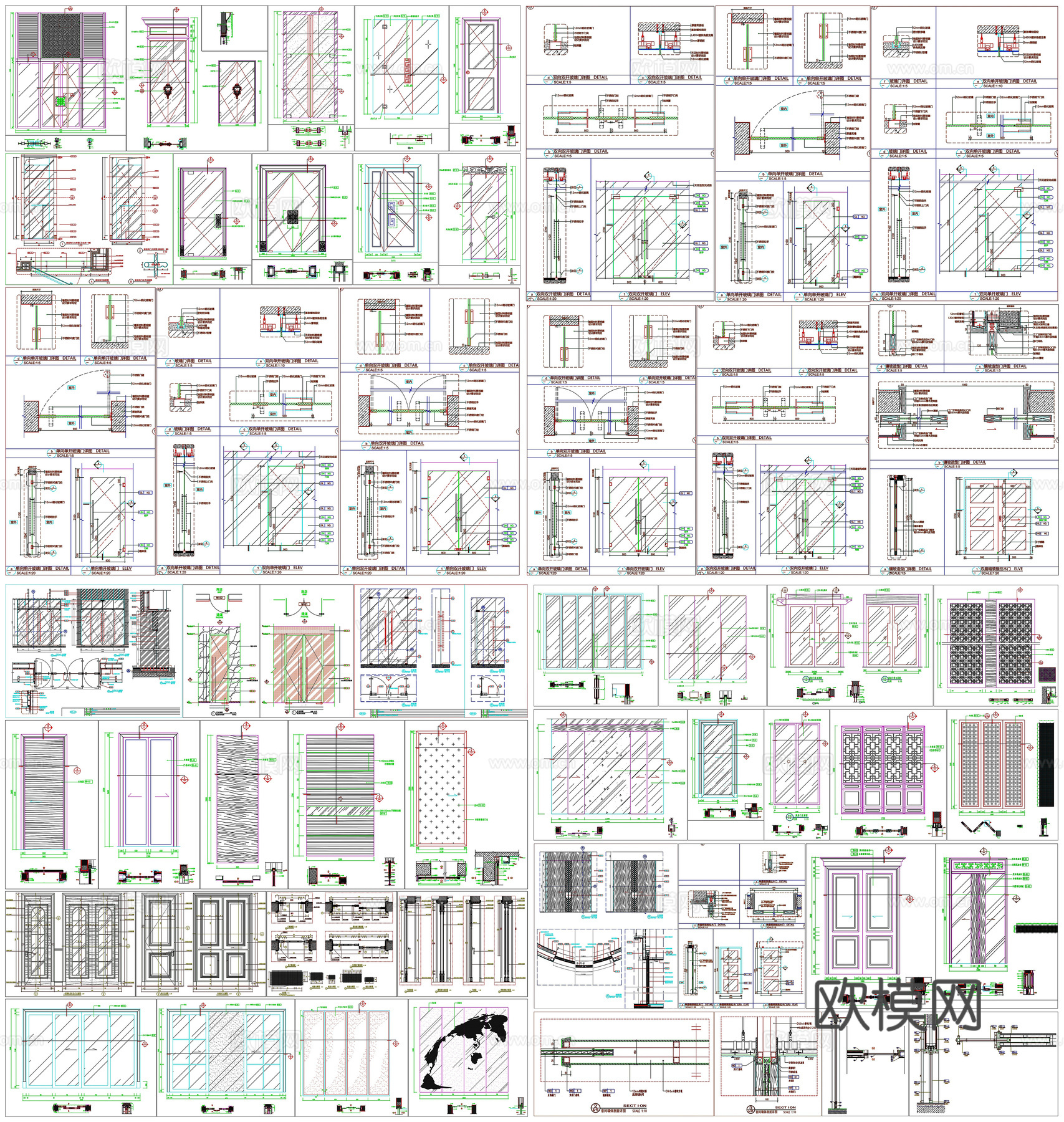 玻璃门超重门地弹簧门推拉门折叠门剖面做法工艺详图节点CAD素cad施工图