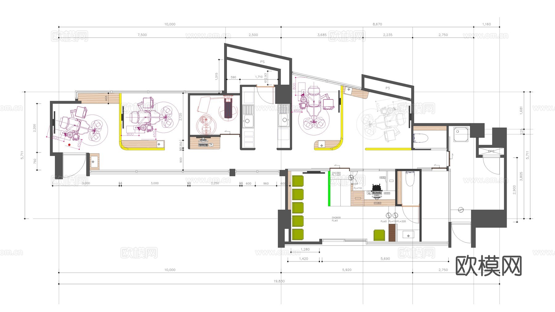 诊所 牙科诊所 口腔医院 手术室cad施工图