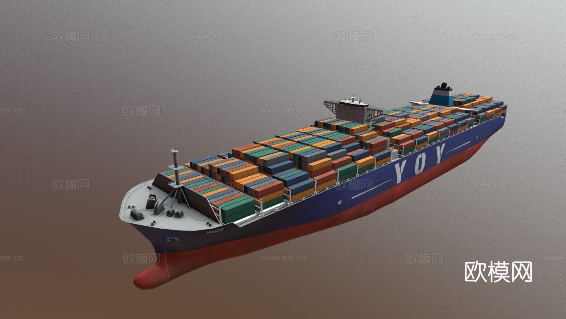 集装箱船3d模型下载（渲染图1）