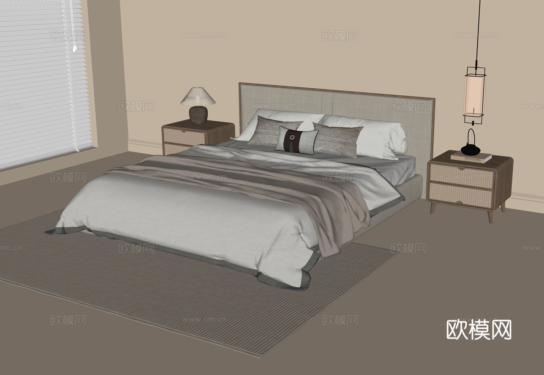 现代双人床su模型