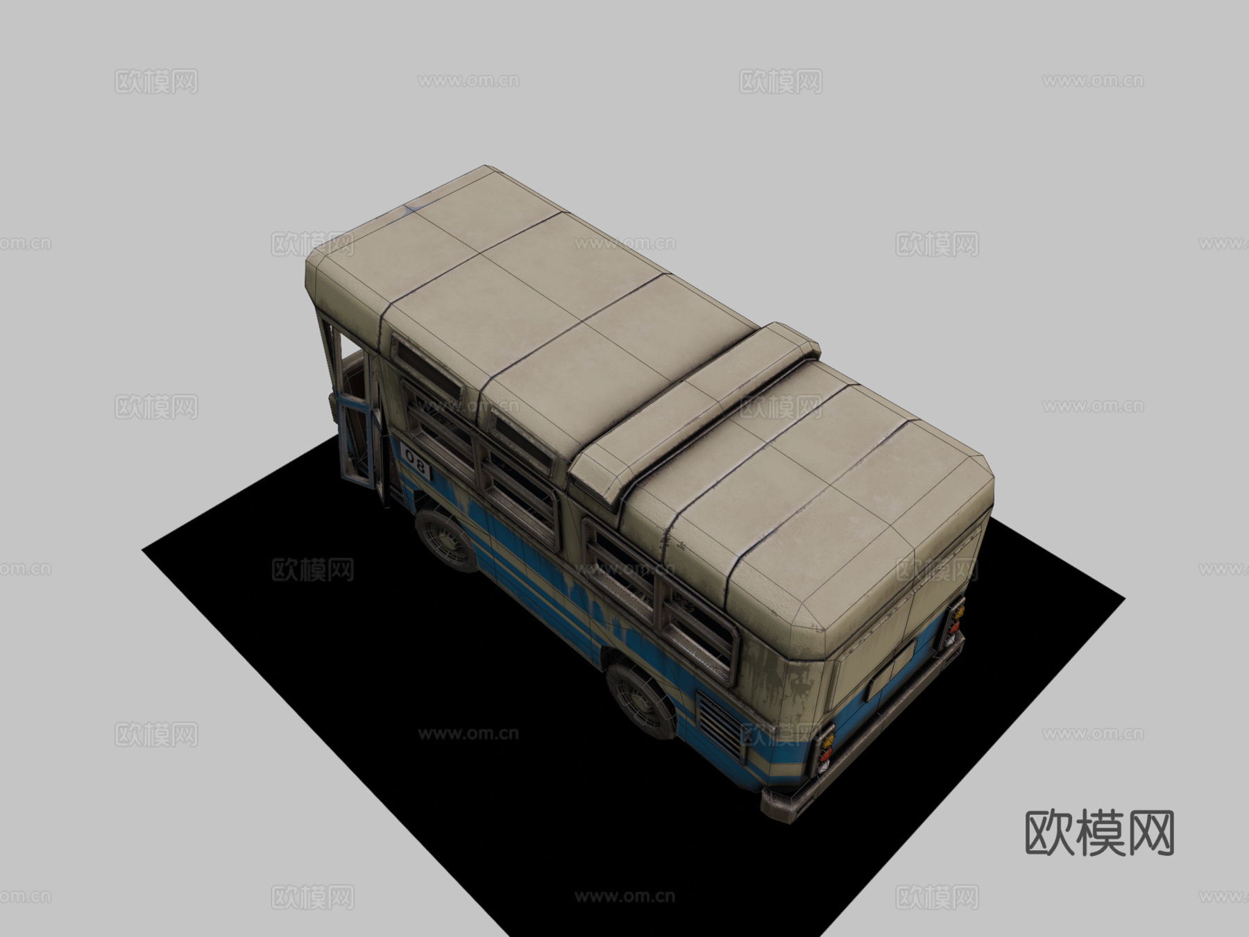 毁坏巴士 - 风格化3d模型下载（渲染图2）