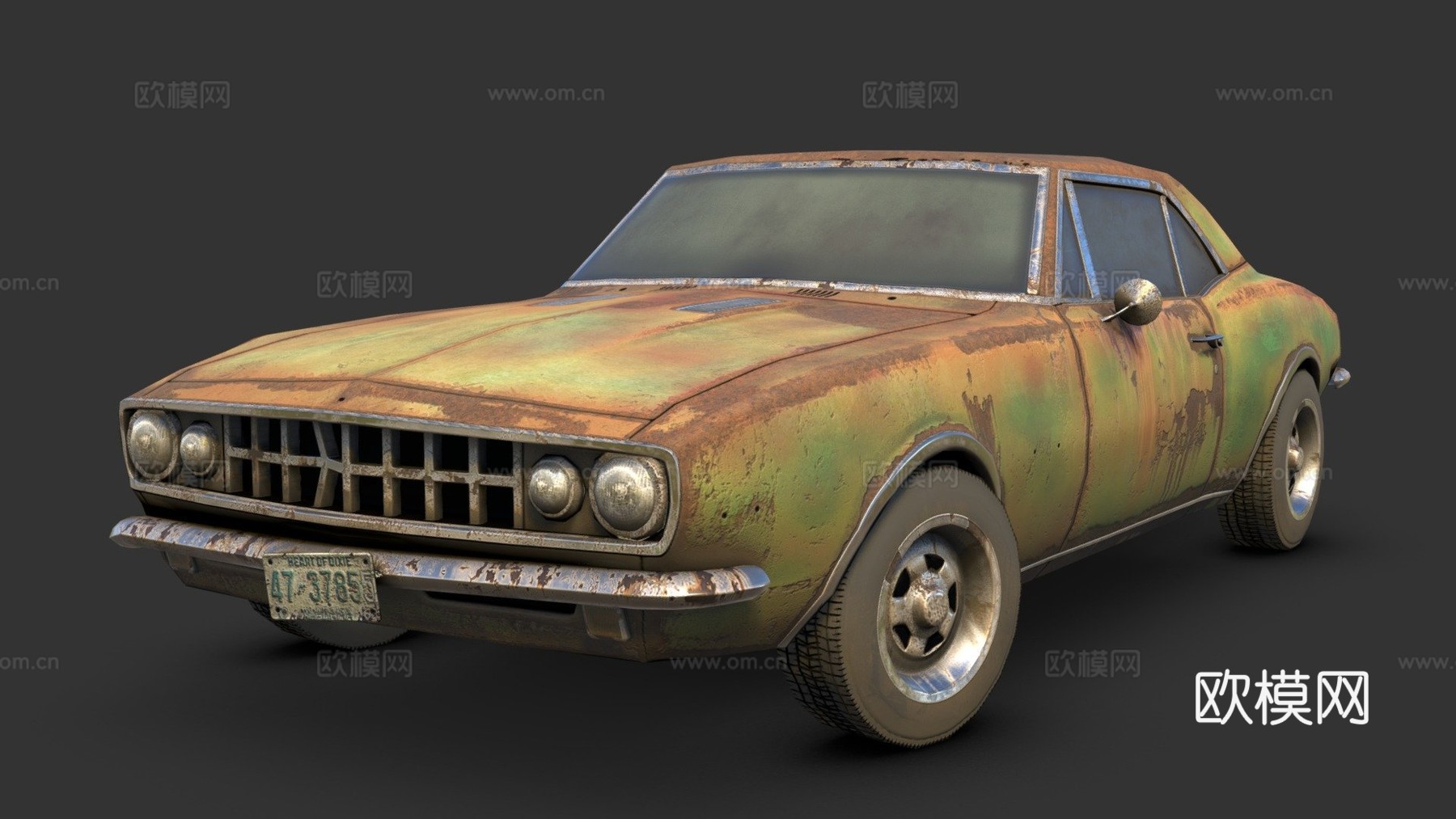 生锈的1960年代肌肉车3d模型下载（渲染图1）