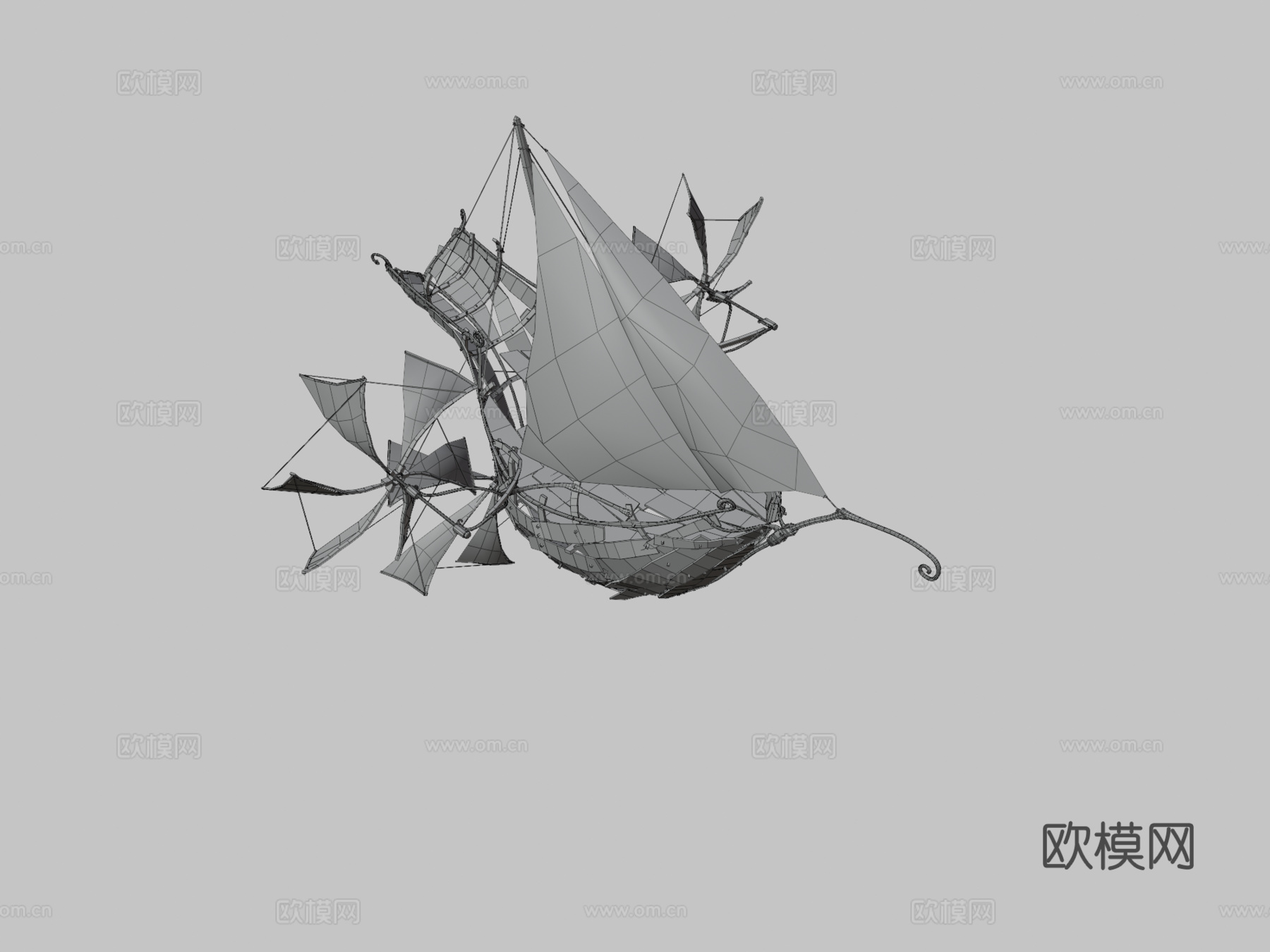 蒸汽朋克飞行船3d模型下载（渲染图3）