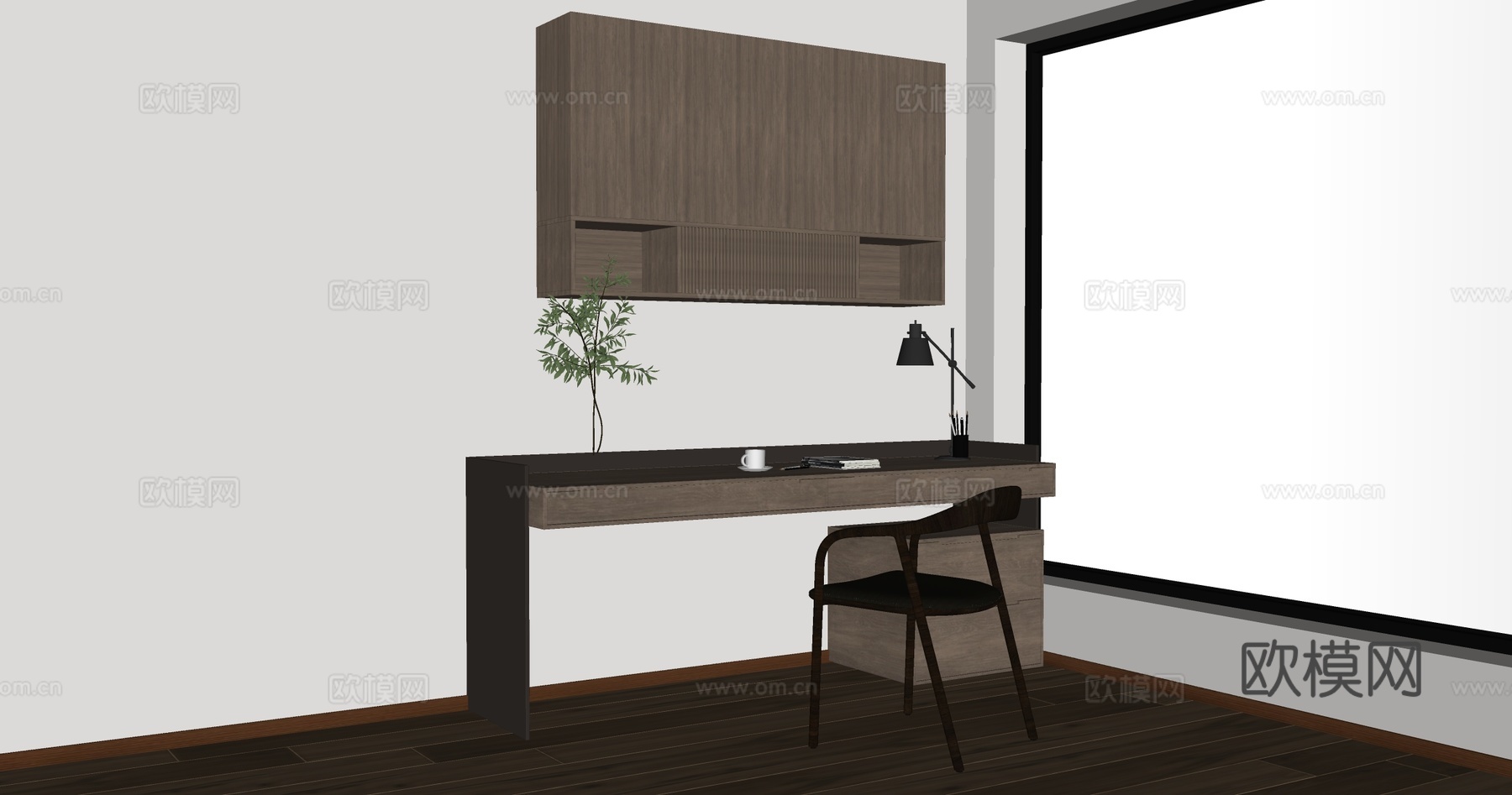 现代简约书桌椅 书桌  办公桌椅 摆件组合su模型