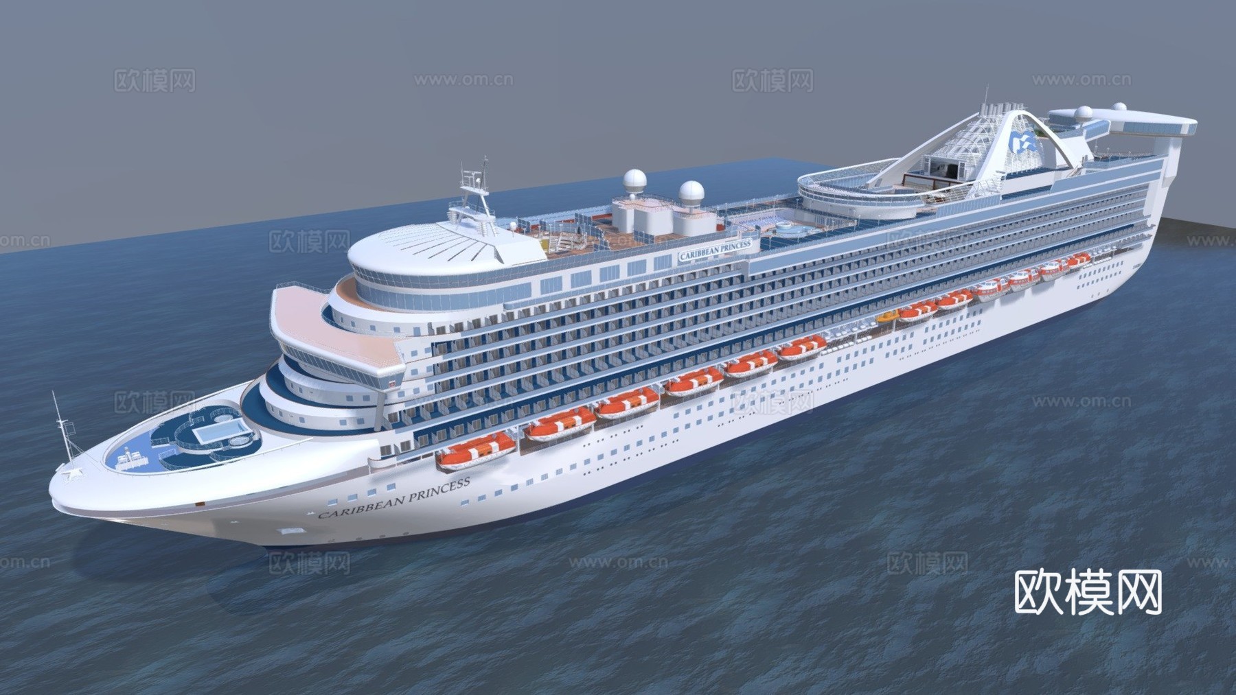 加勒比公主号游轮3d模型下载（渲染图1）